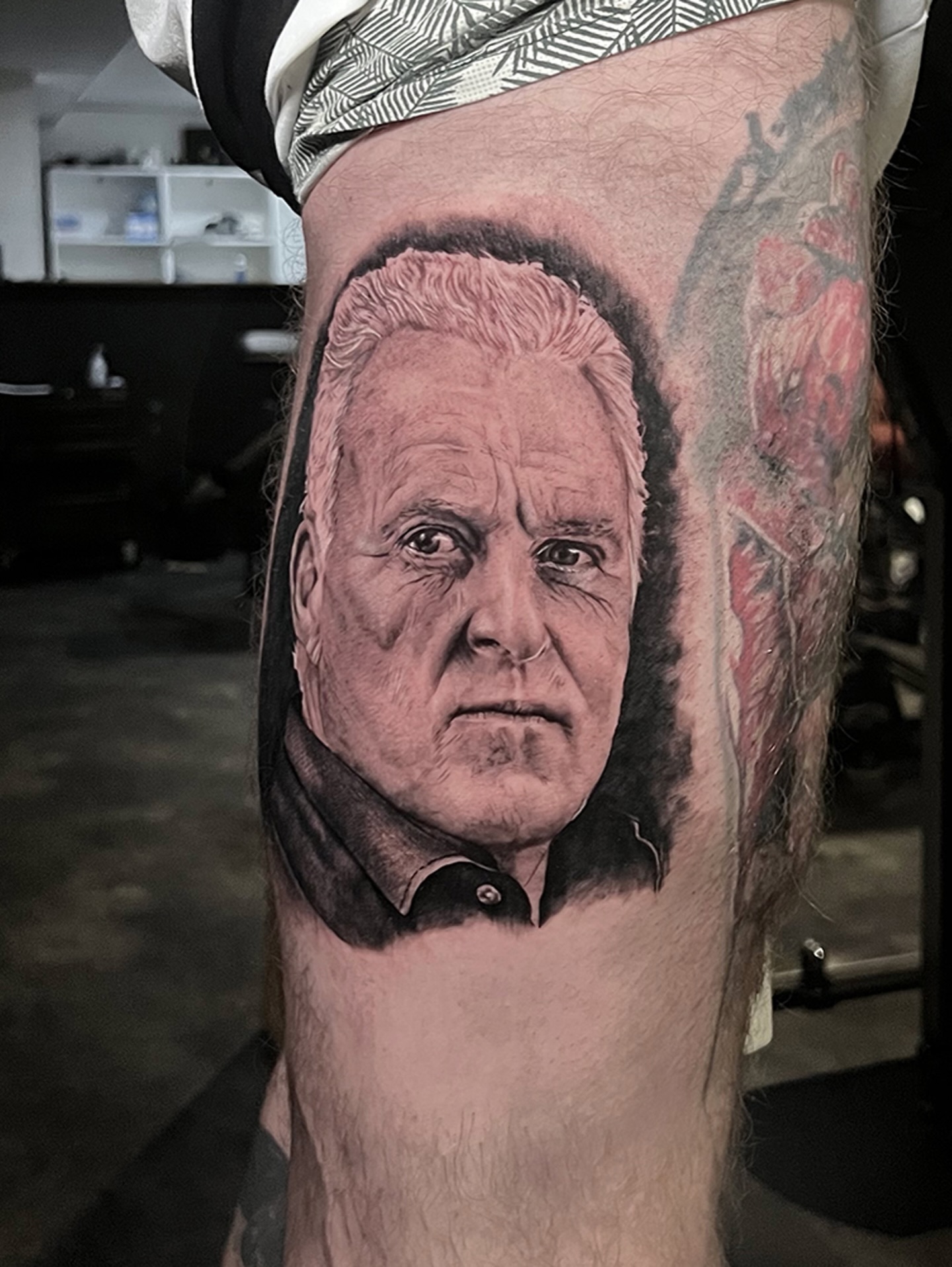Portrait of an older man realism tattoo on the forearm by Remko