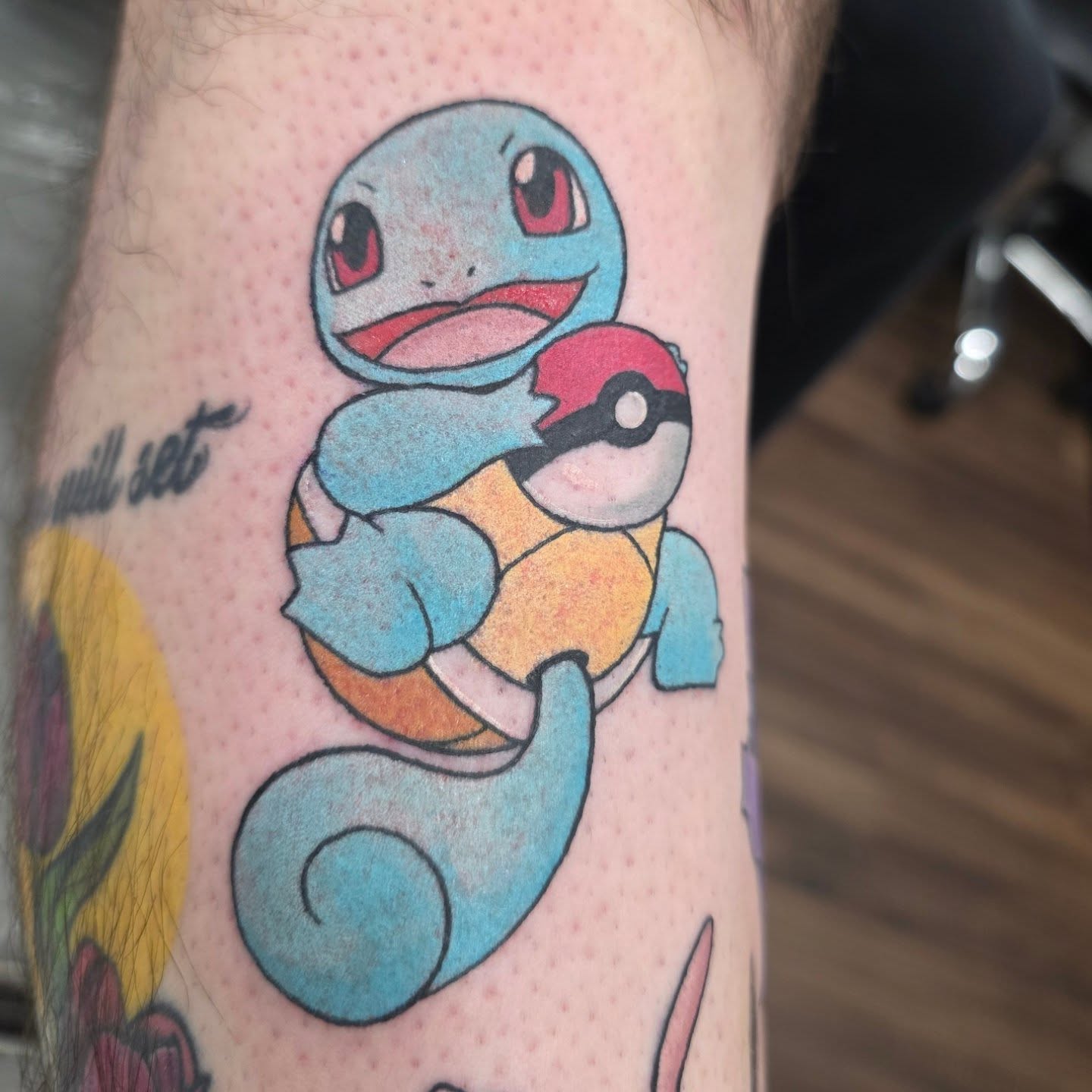 Squirtle dotwork tattoo on the forearm by Mandy Rizzuto