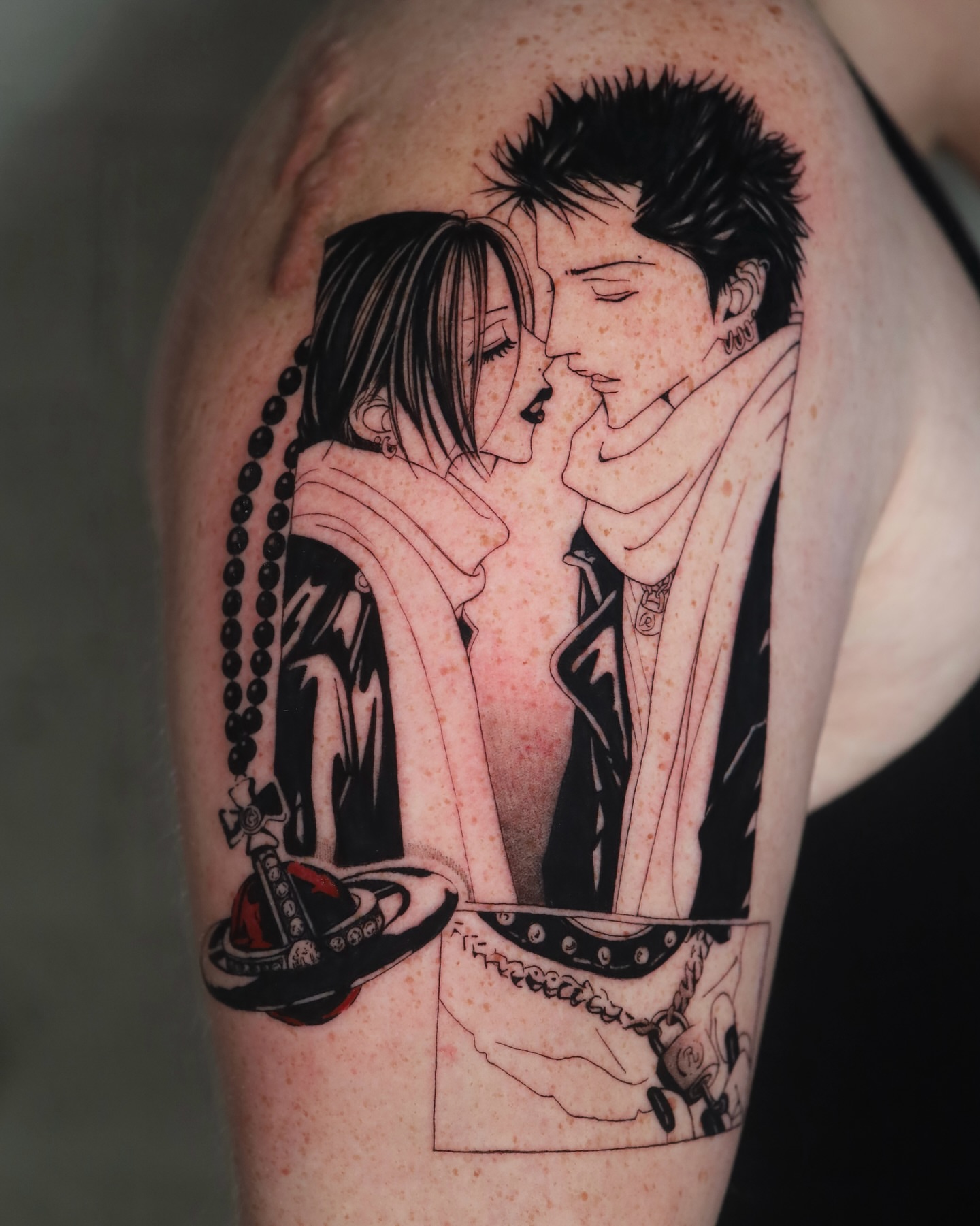 Couple kissing realism tattoo on the forearm by Dana, Phoenix, Arizona