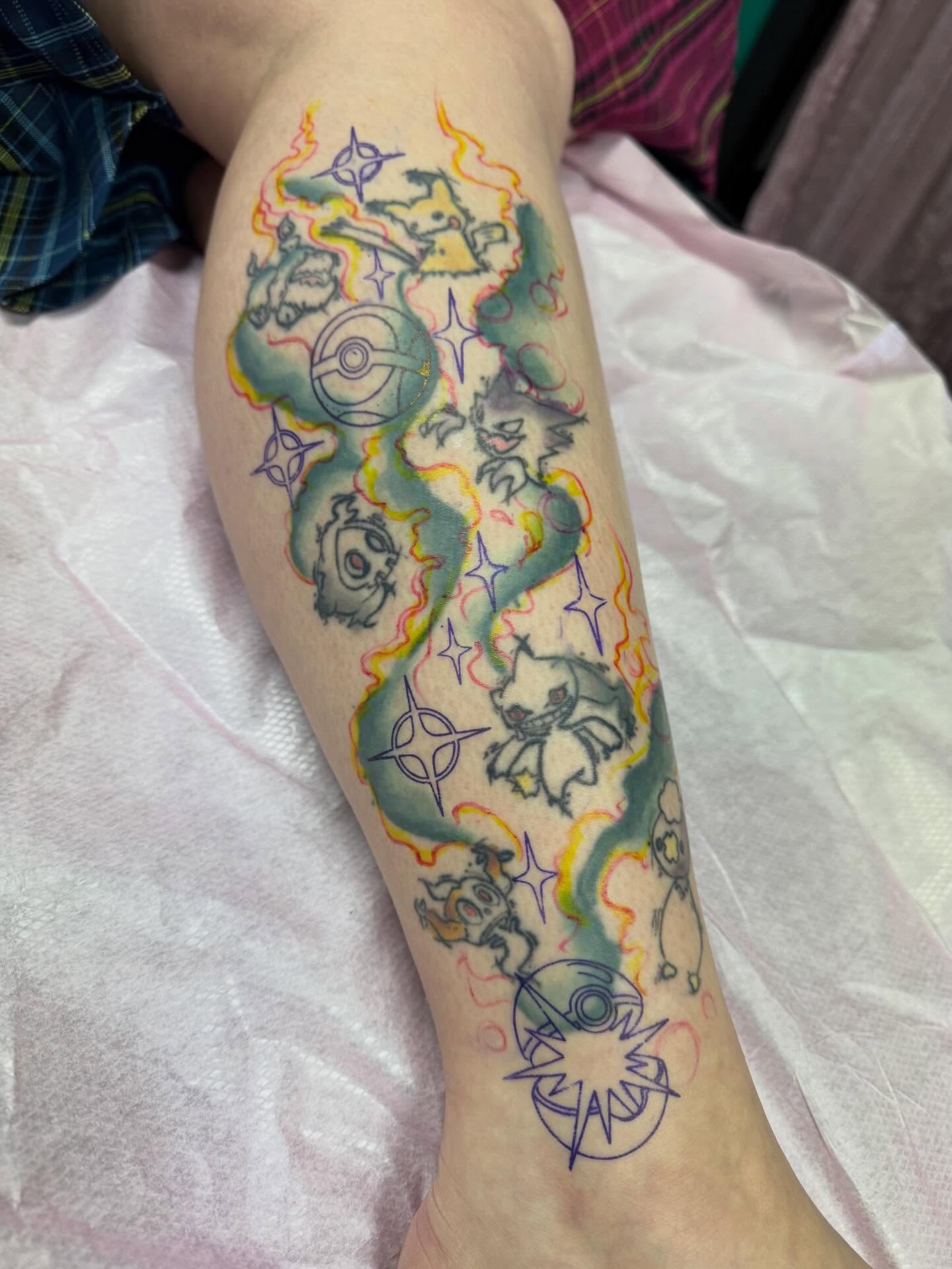 Pokémon characters new school tattoo on the forearm by Eileen Joyce