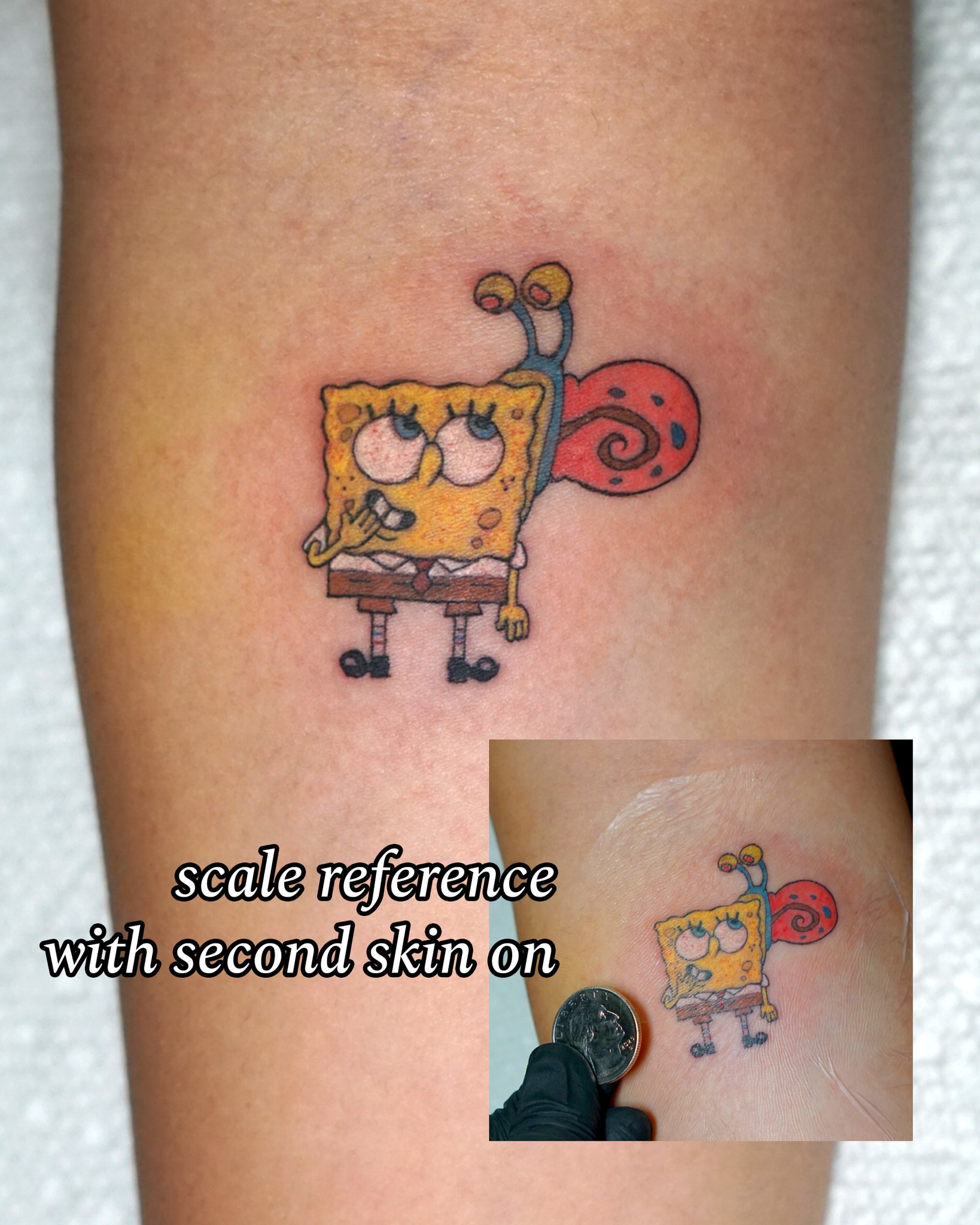 Spongebob squarepants new school tattoo on the forearm by San Diego Color Realism and Neotraditional