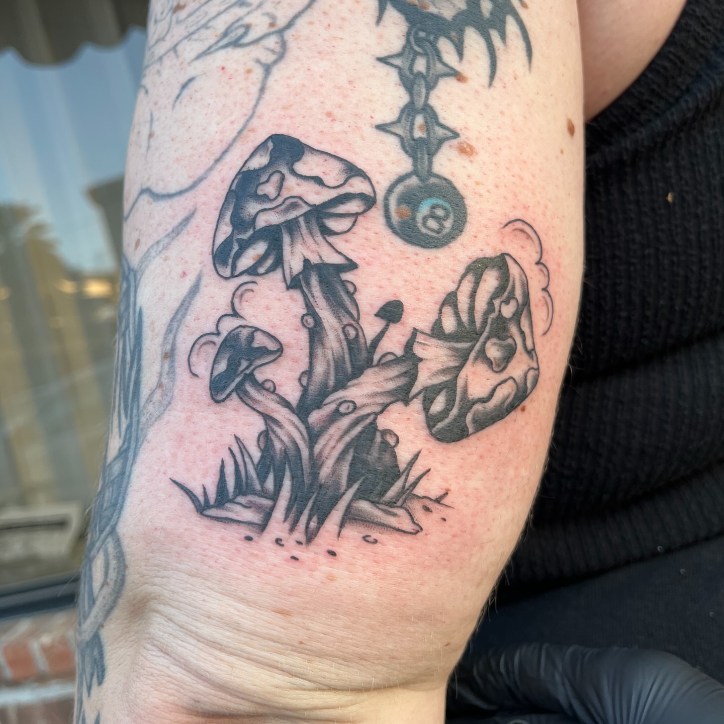 Mushrooms black and grey tattoo on the forearm by ✨ Chris ✨