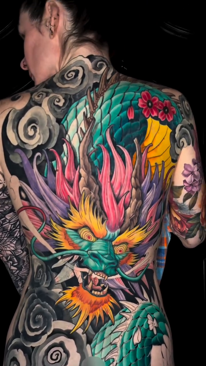 Dragon with clouds japanese irezumi tattoo by Jon Ronzka