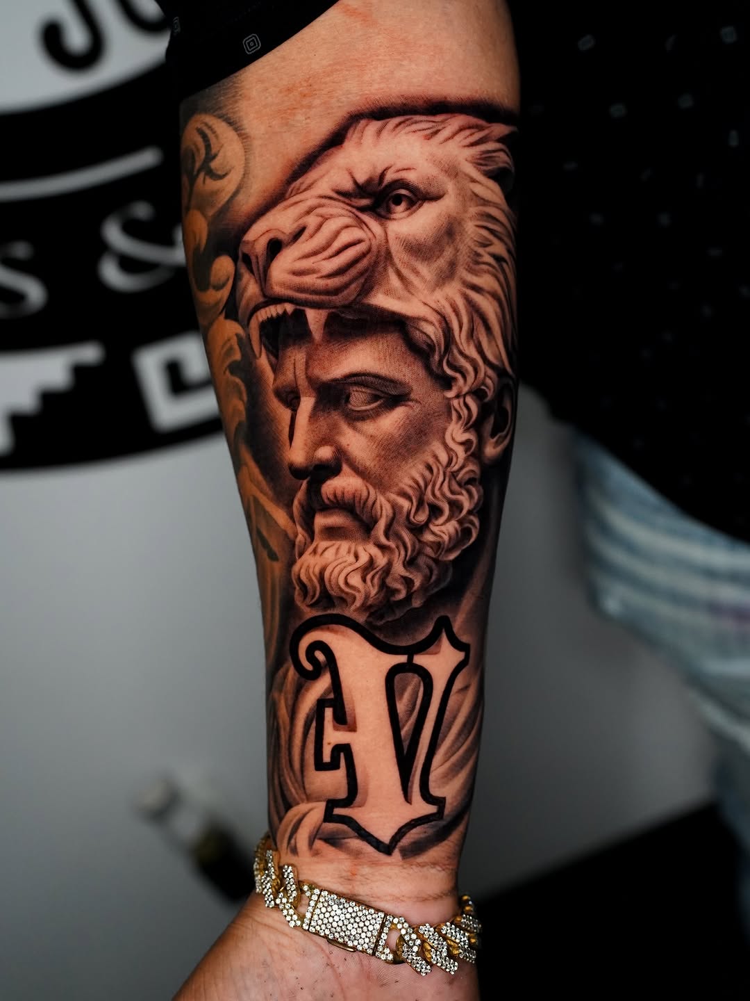 Chicano tattoo on the forearm by Salvador Saenz Jr, Dallas, Texas