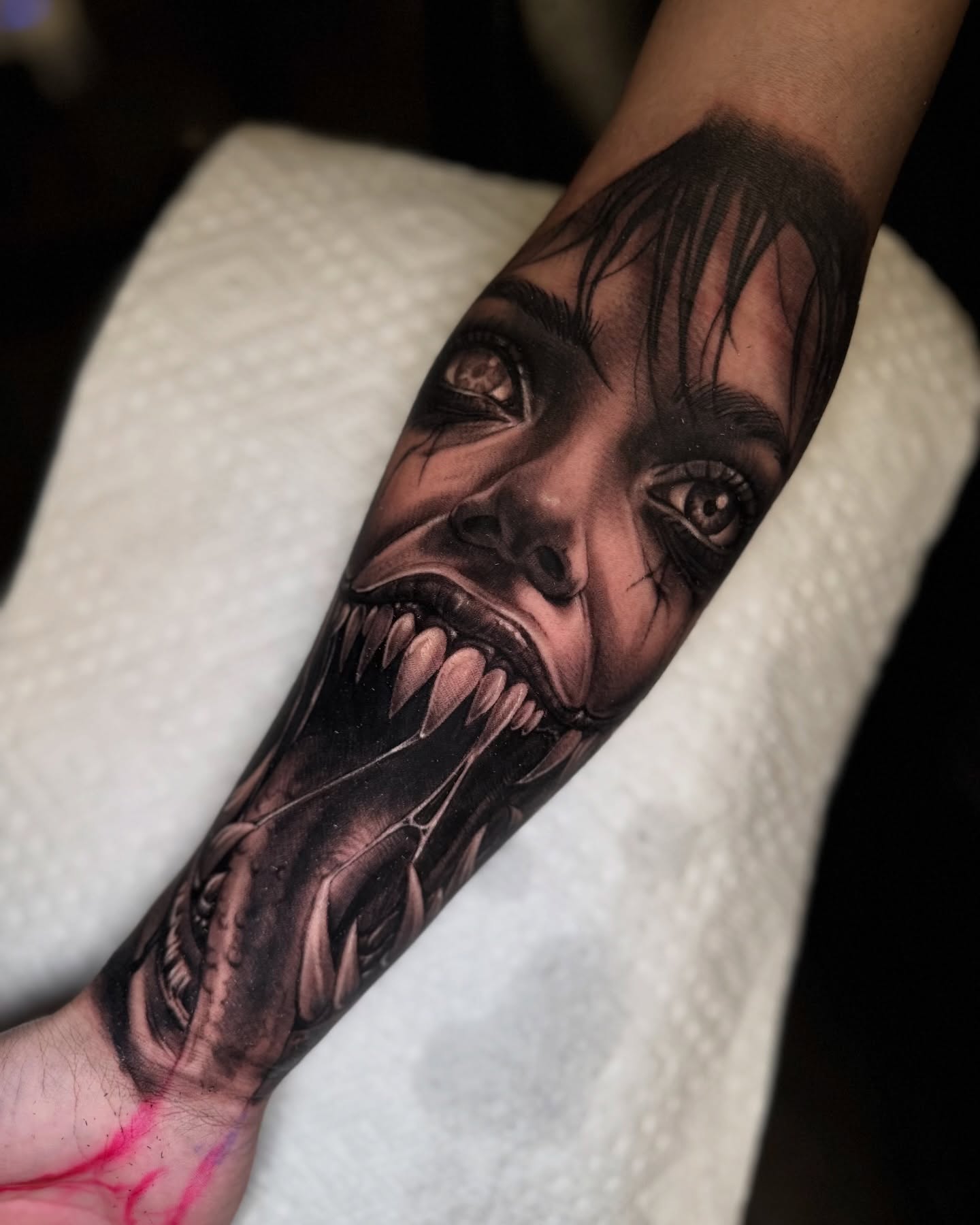 Face realism tattoo on the forearm by ⚜️Felipe Parada⚜️