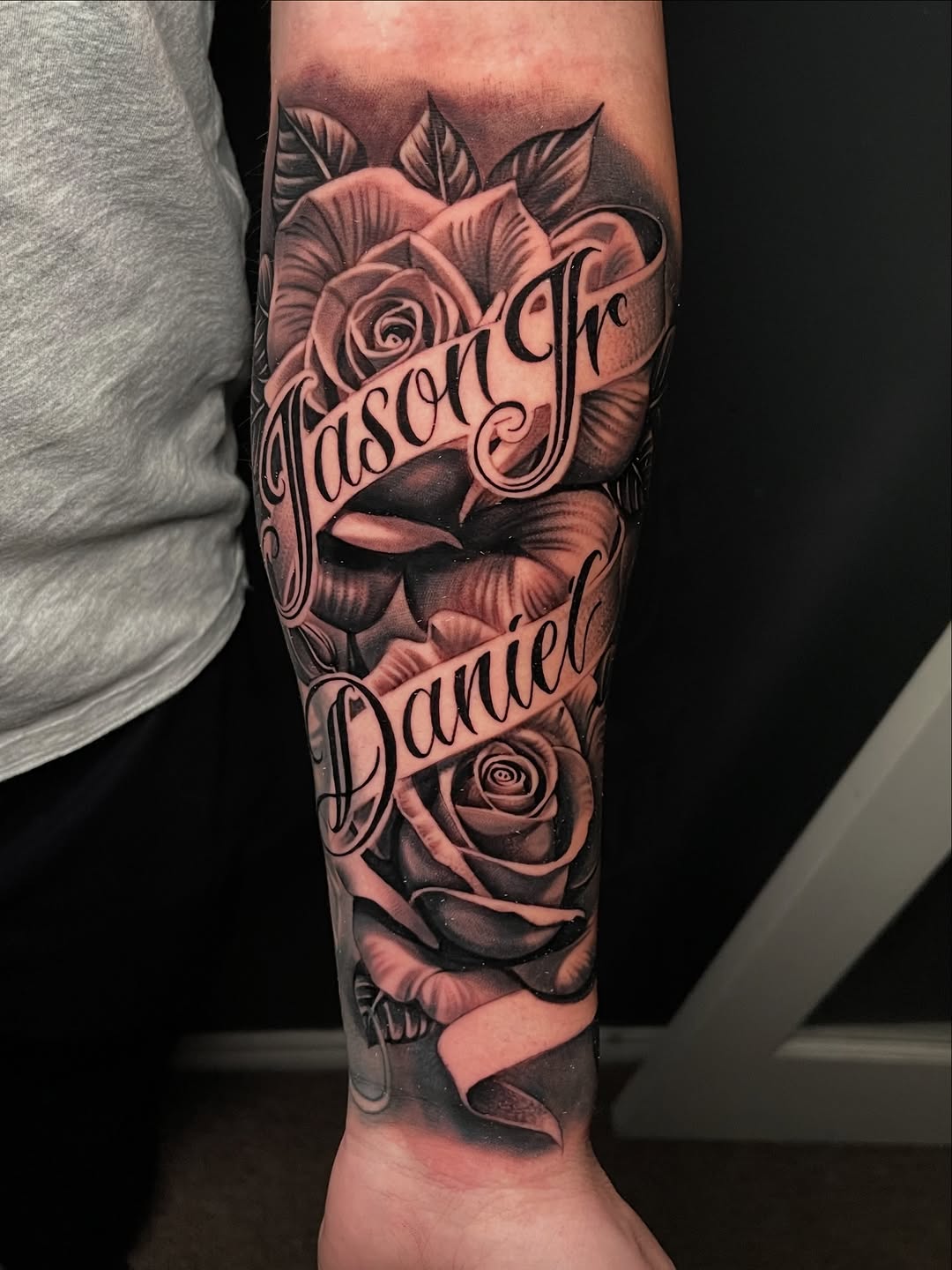 Tattoo by @mikemoney909 — lettering_script, black_and_grey