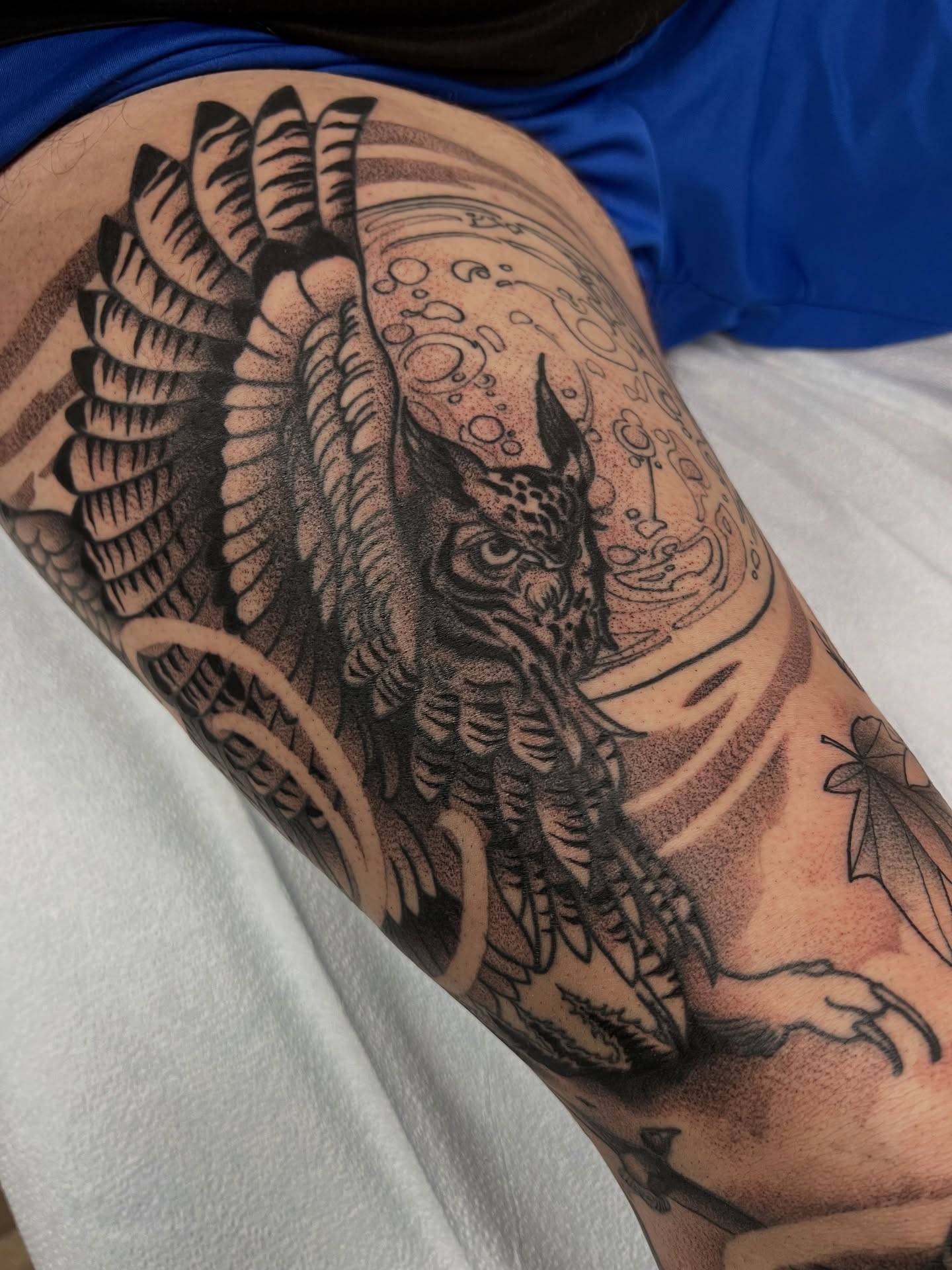 Winged dragon dotwork tattoo on the forearm by Nathan Garcia
