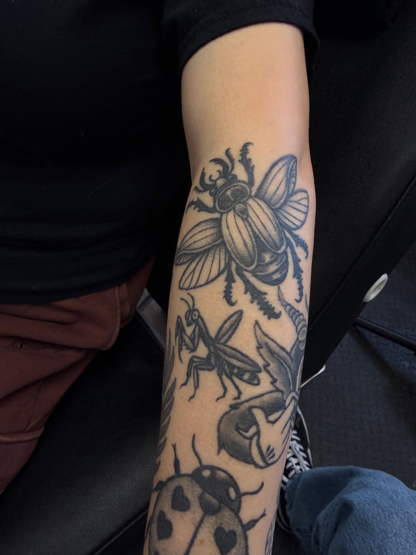 Insects American traditional tattoo on the forearm by @ryanpereztattoo
