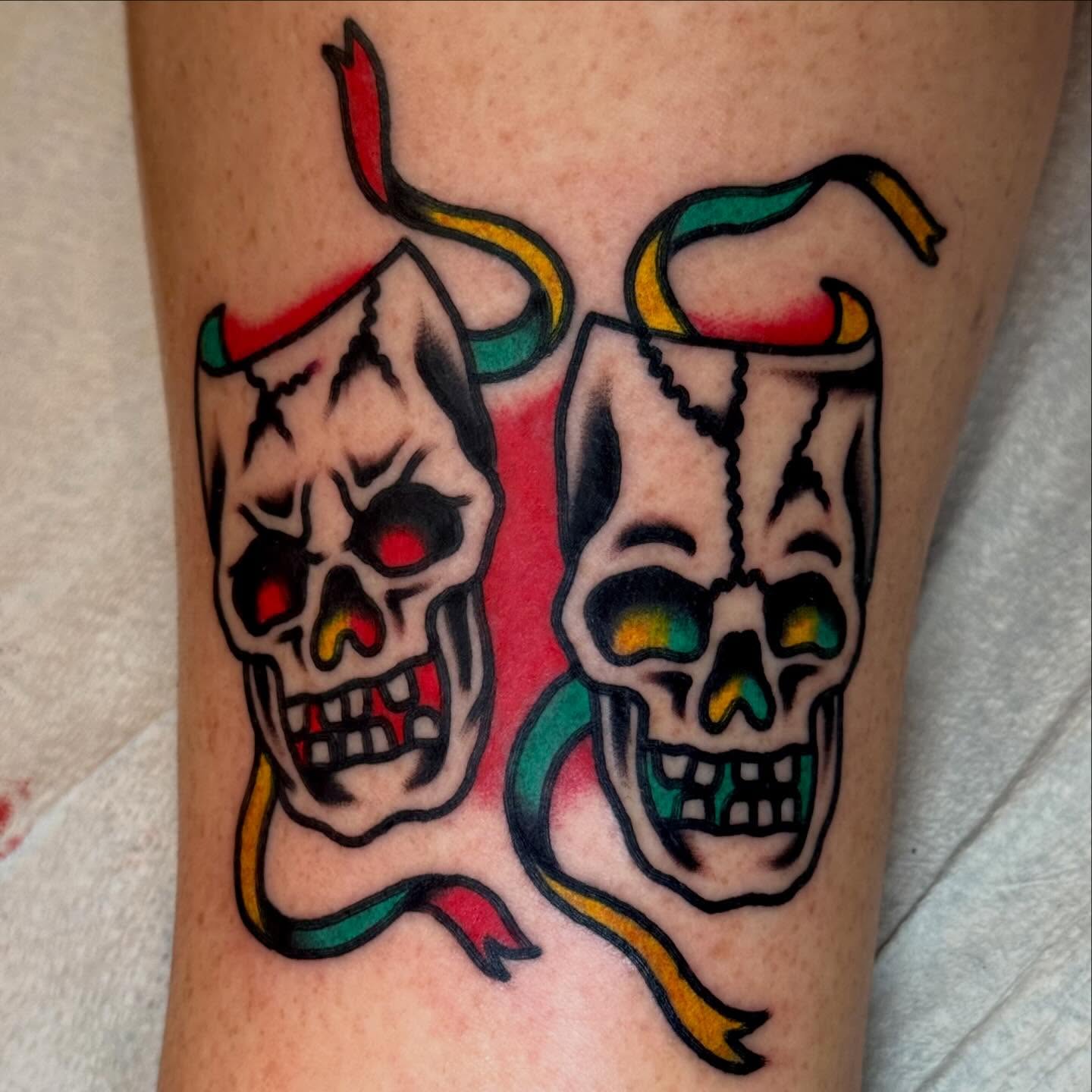 Skulls with serpents American traditional tattoo on the forearm by Eli Bernal