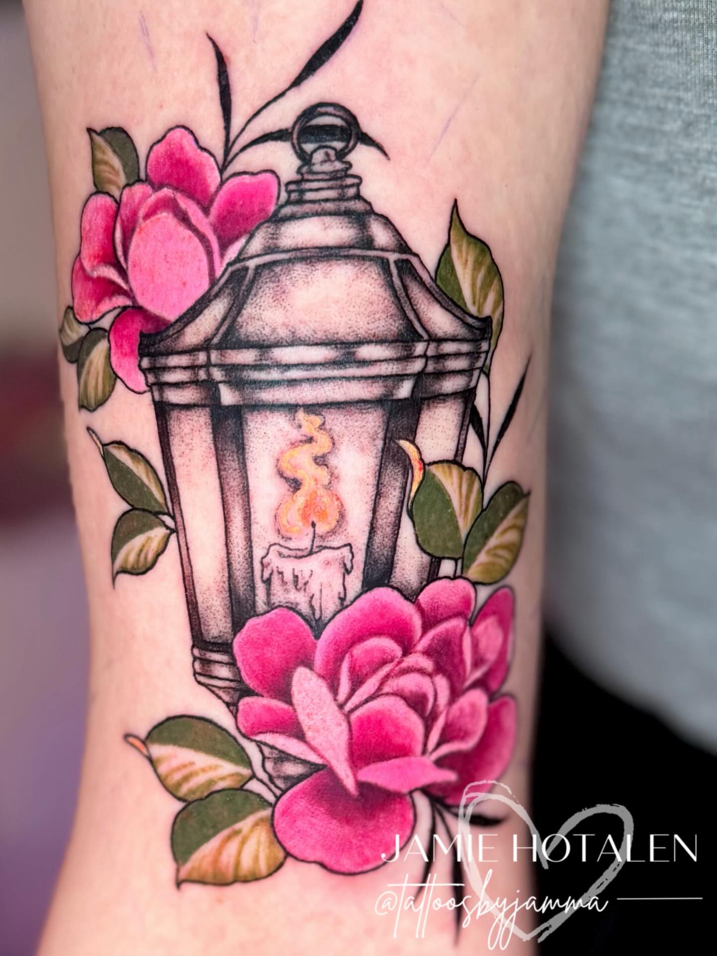 Lantern and roses American traditional tattoo on the forearm by πππππππ π½π² ππππππ π°πππππ π πΉππππ π·ππππππβ¨