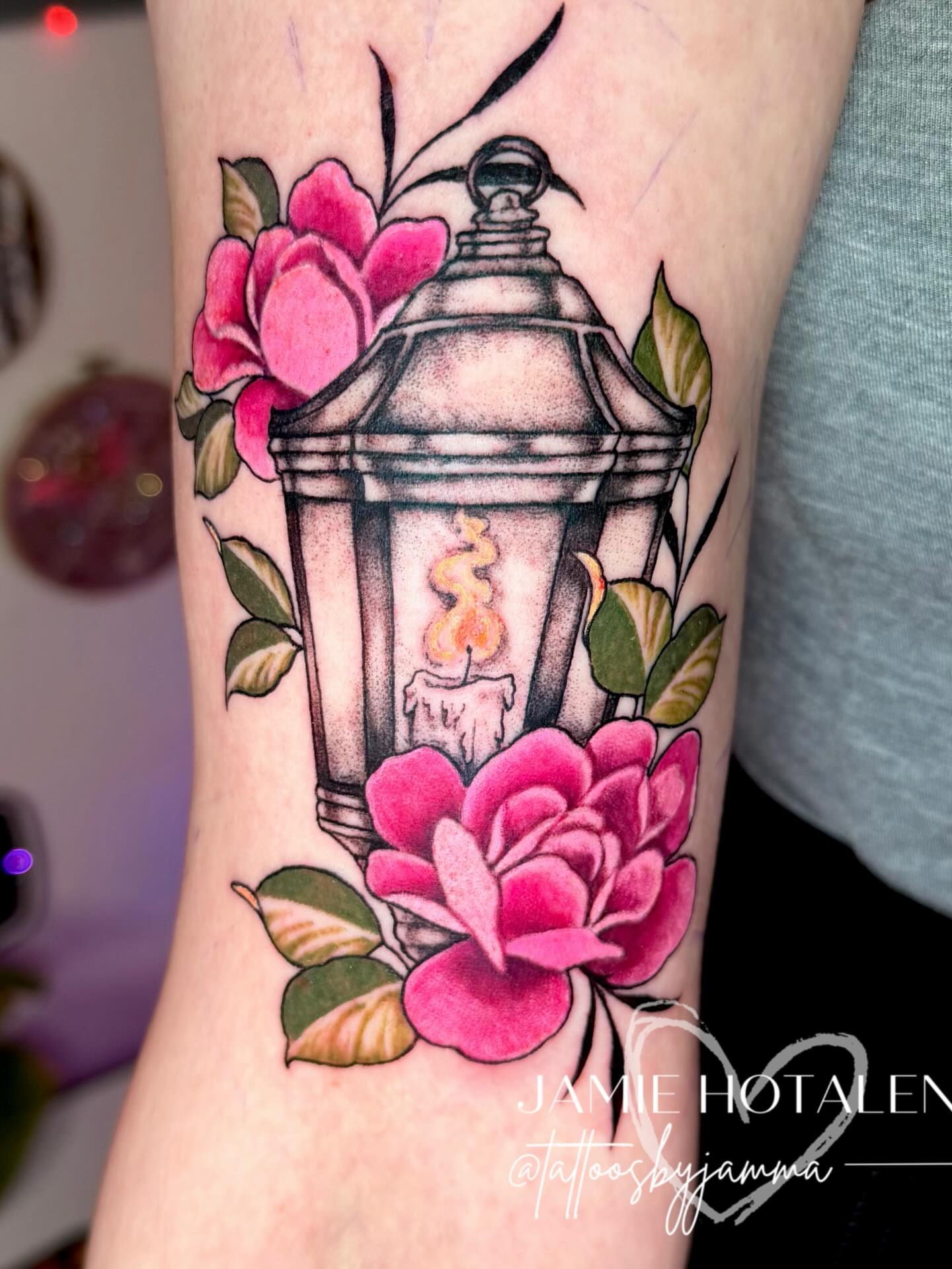 Lantern and flowers American traditional tattoo on the forearm by πππππππ π½π² ππππππ π°πππππ π πΉππππ π·ππππππβ¨