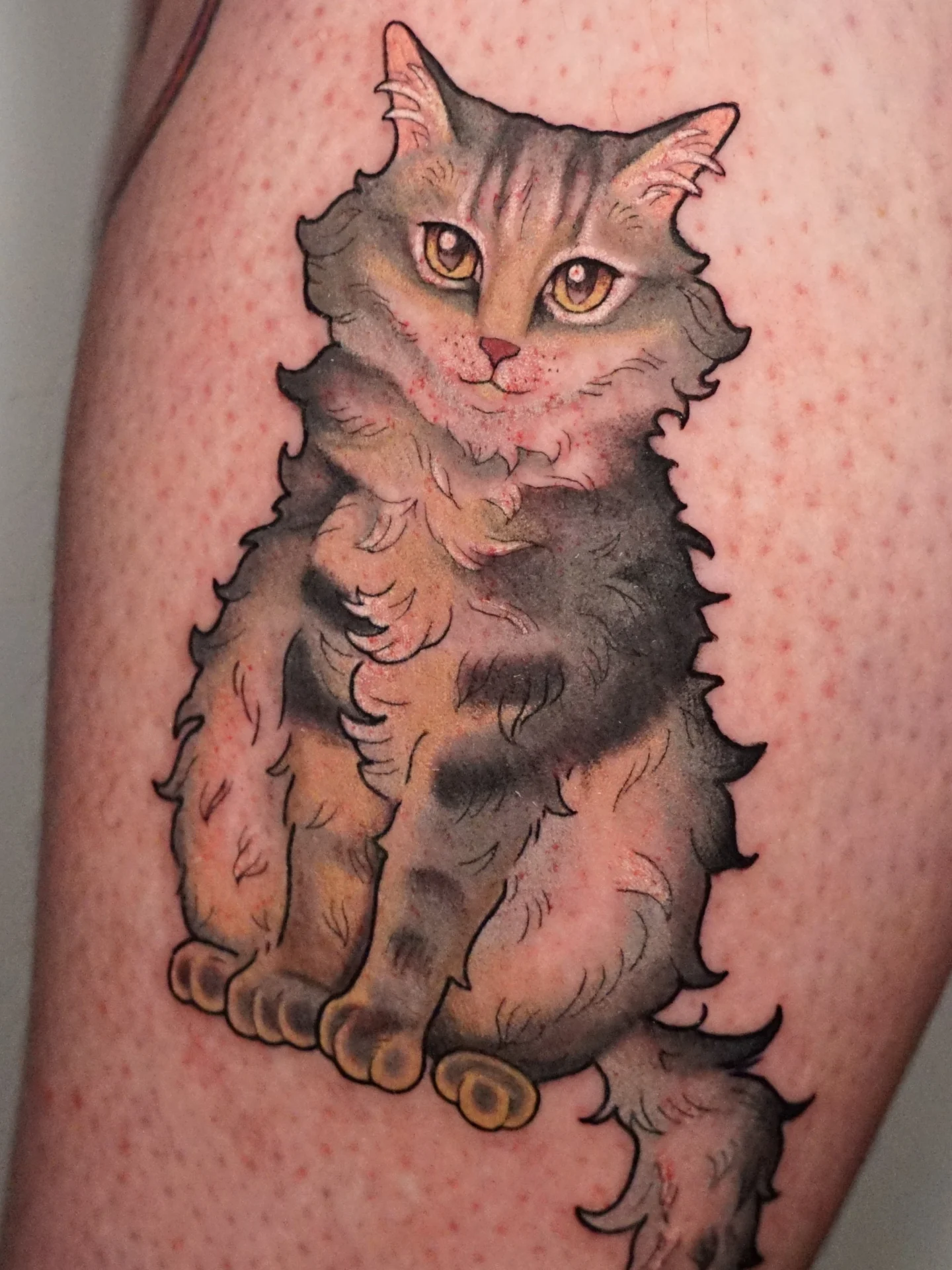 Cat realism tattoo on the thigh by kylie, San Antonio, Texas