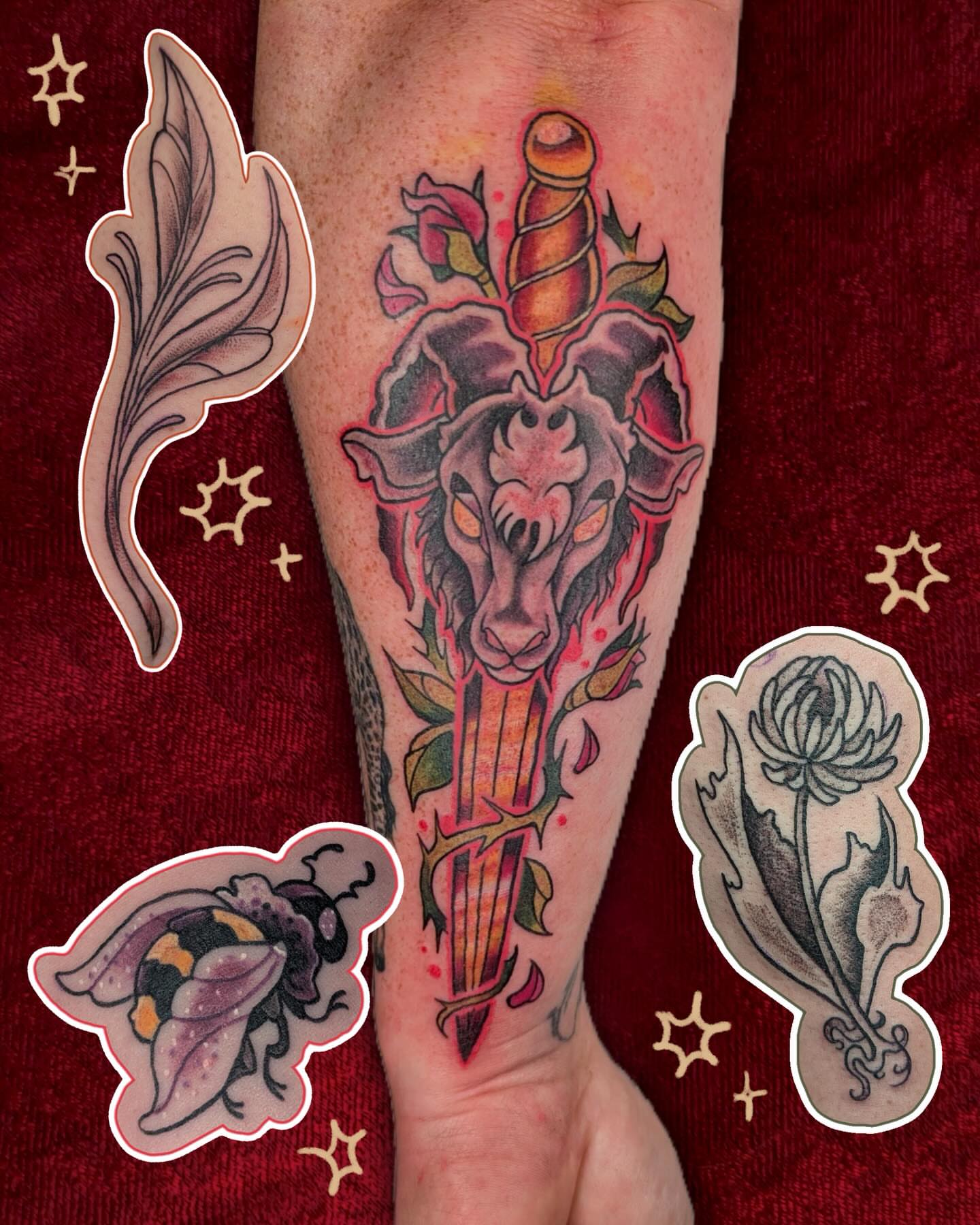 Tattoo by @folkfigment — american_traditional, dotwork