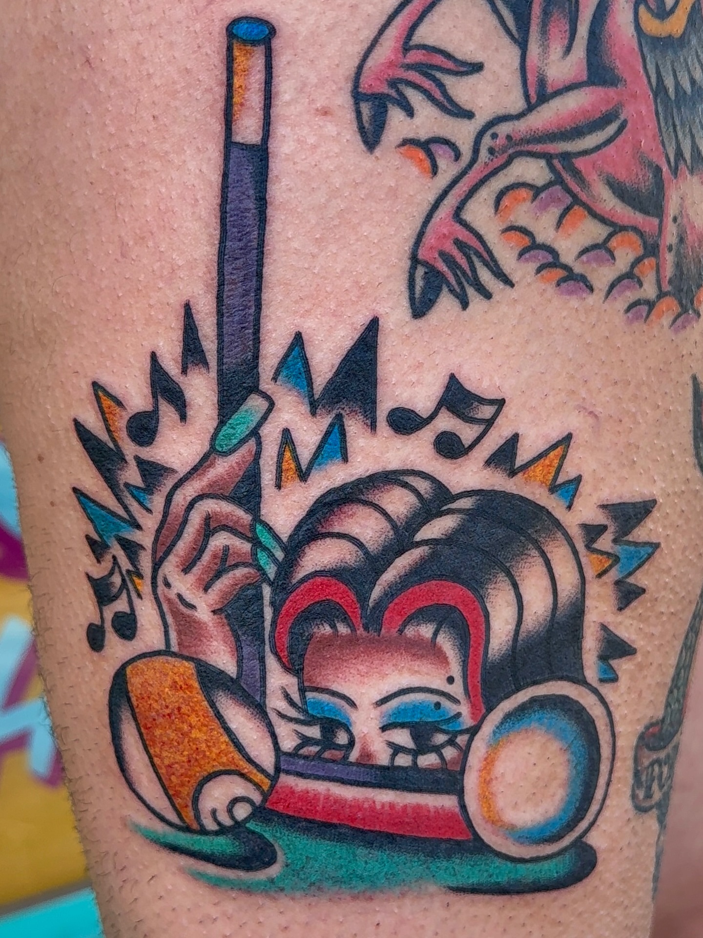 Jester American traditional tattoo on the forearm by VAY