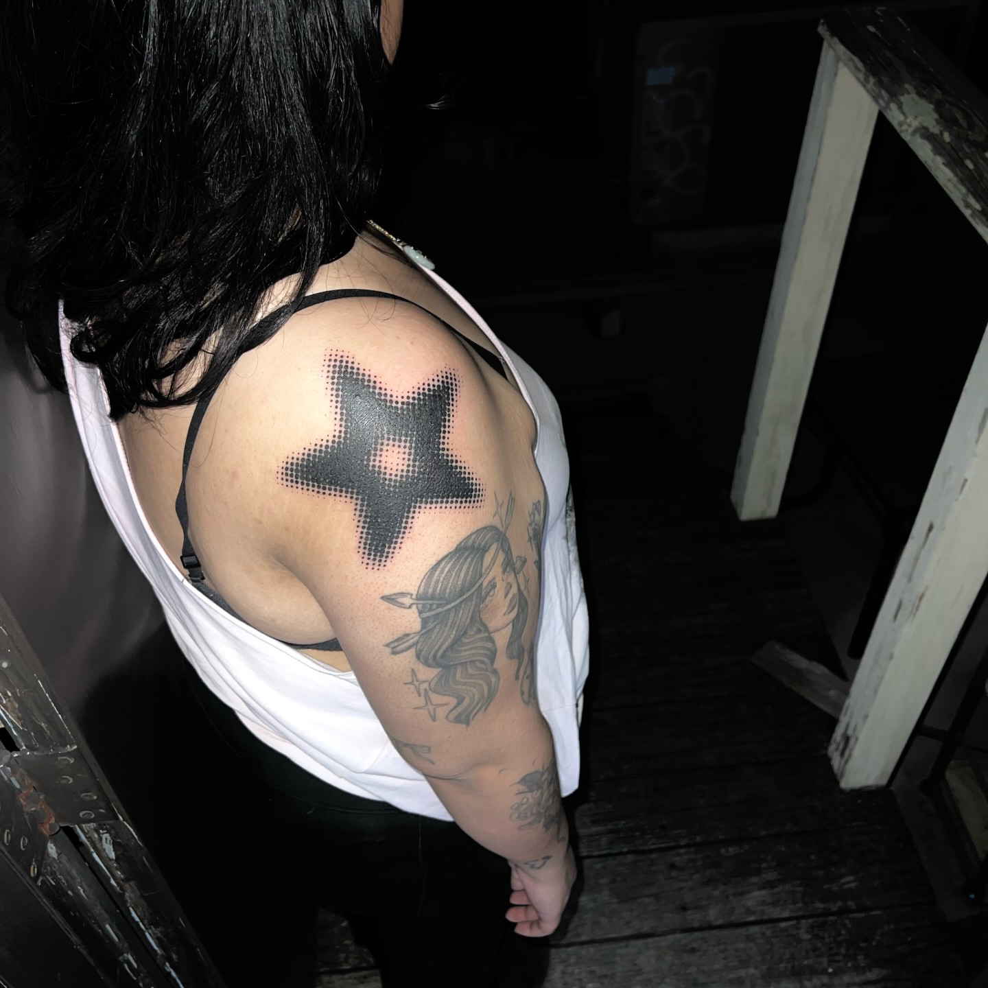 Star dotwork tattoo on the shoulder by syiko ☆ 。・:*˚:✧。, Austin, Texas