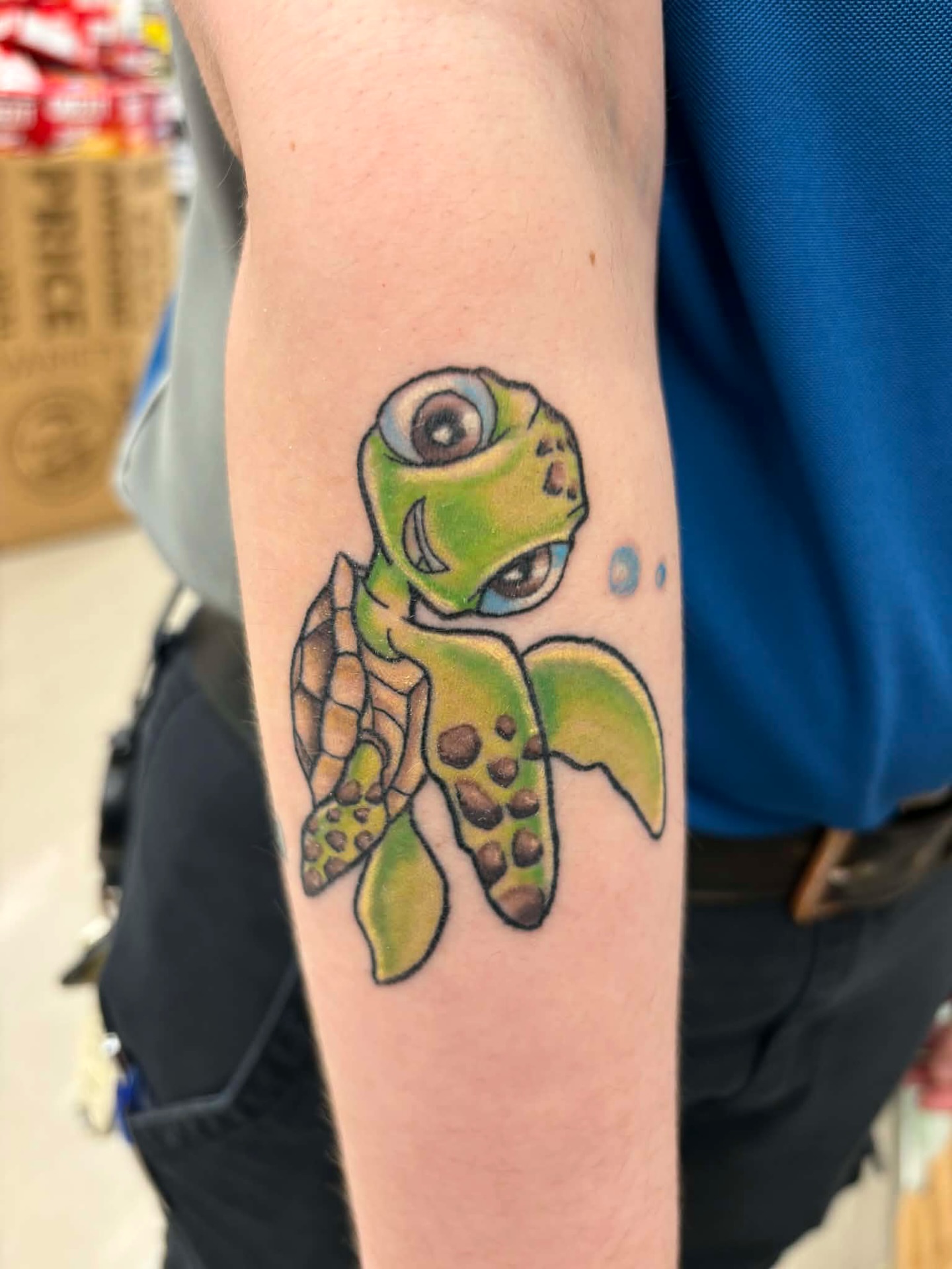Sea turtle dotwork tattoo on the forearm by joshua sides