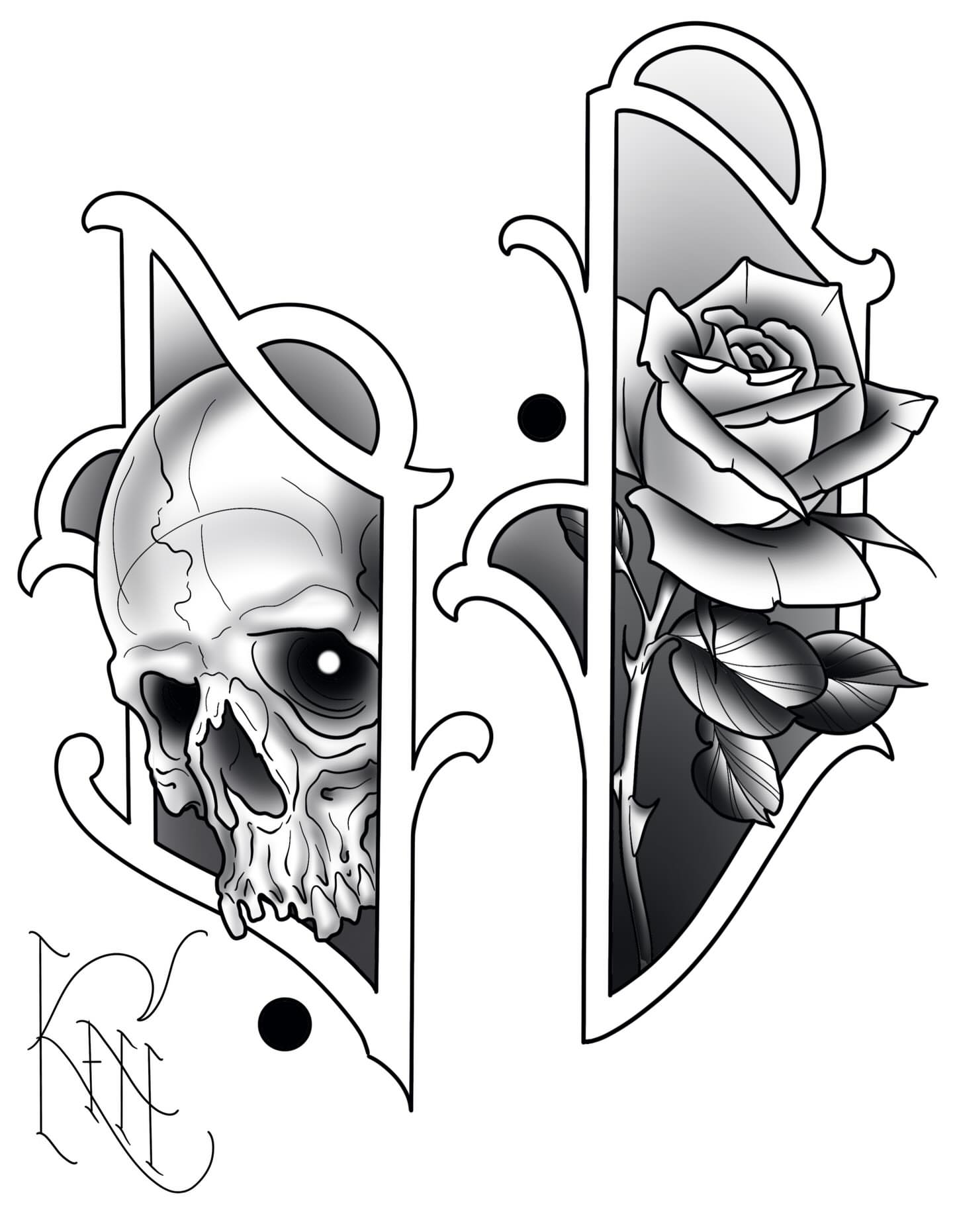 Skull and rose realism tattoo by Kayla Fay, Baton Rouge, Louisiana
