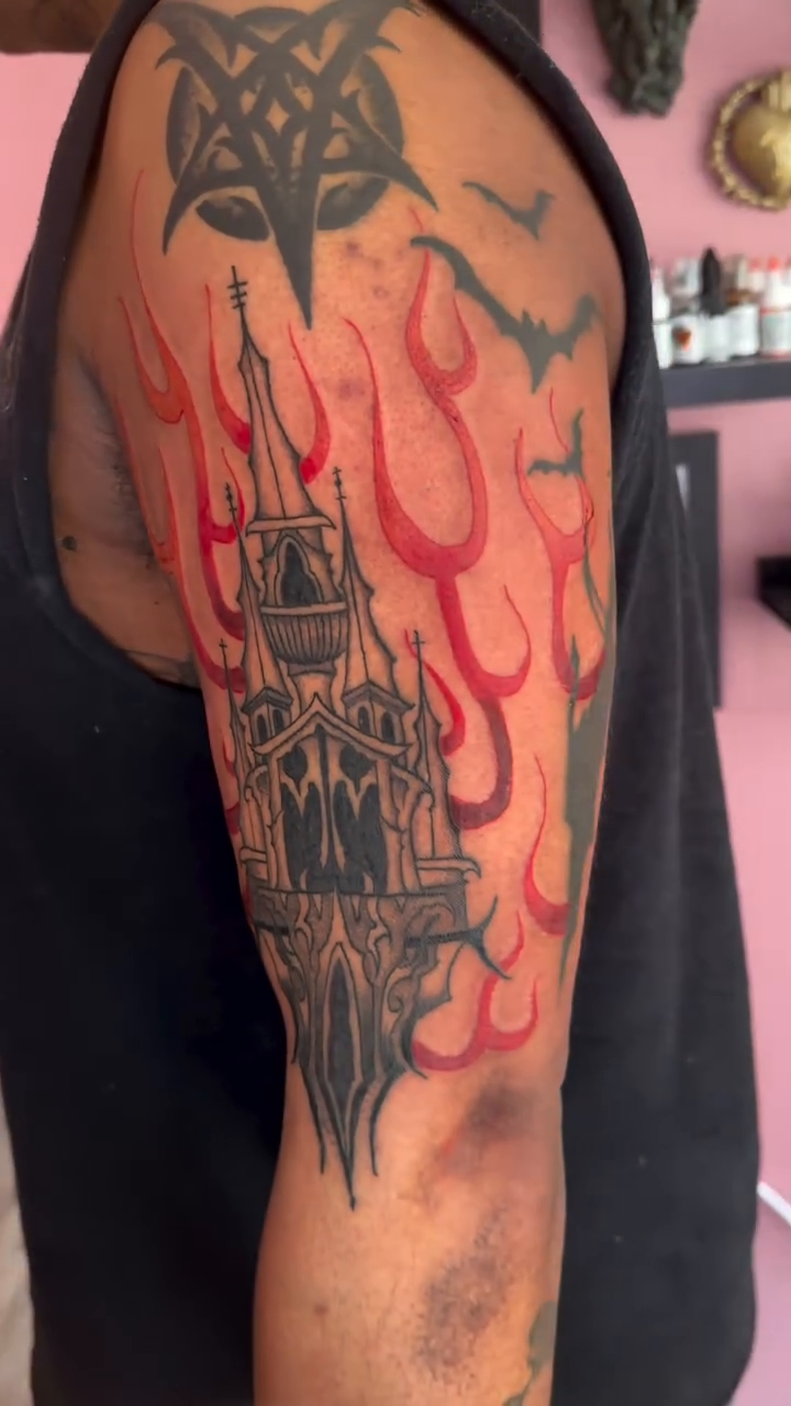 Tattoo by @kinetictattoos — dark_realism, blackwork