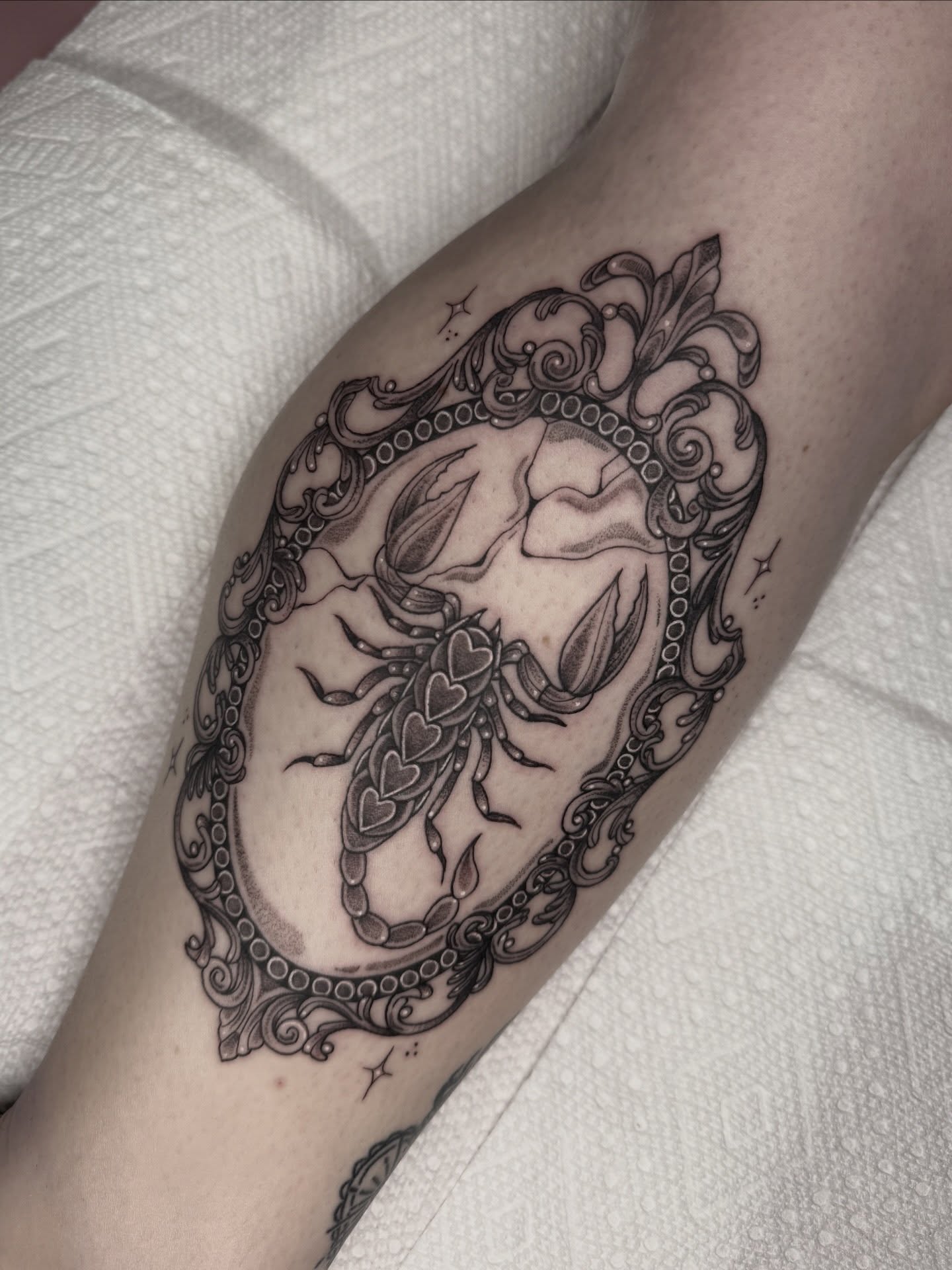 Scorpion black and grey tattoo on the forearm by Mara Flores βπΛβ§