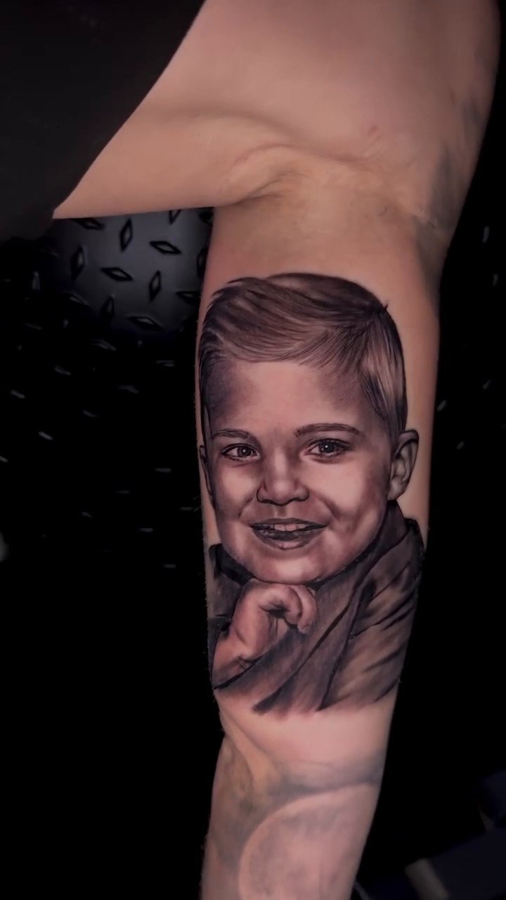 Tattoo by @consciouschildtattoo — realism, black_and_grey