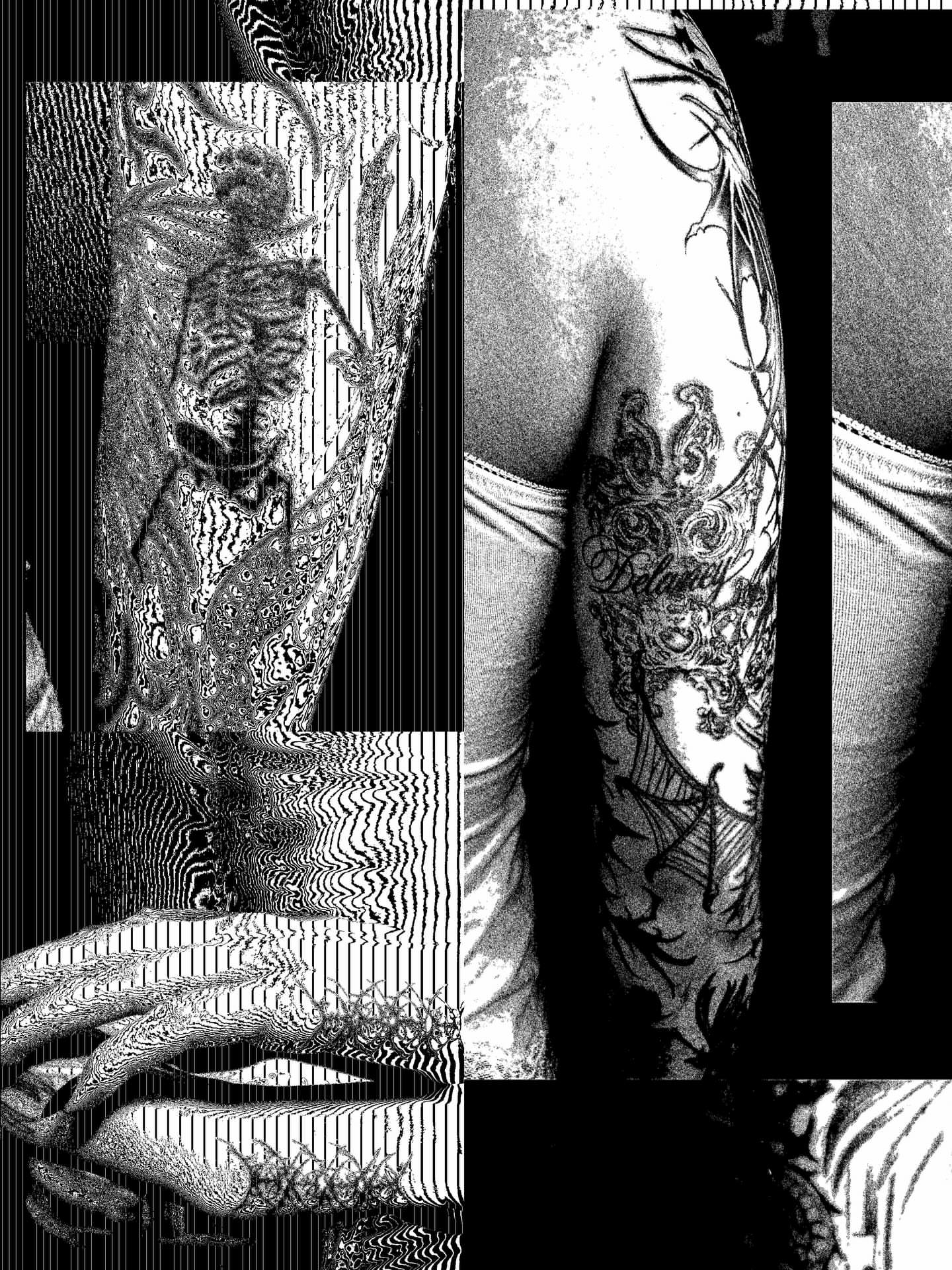 Abstract design black and grey tattoo on the upper arm by Dev