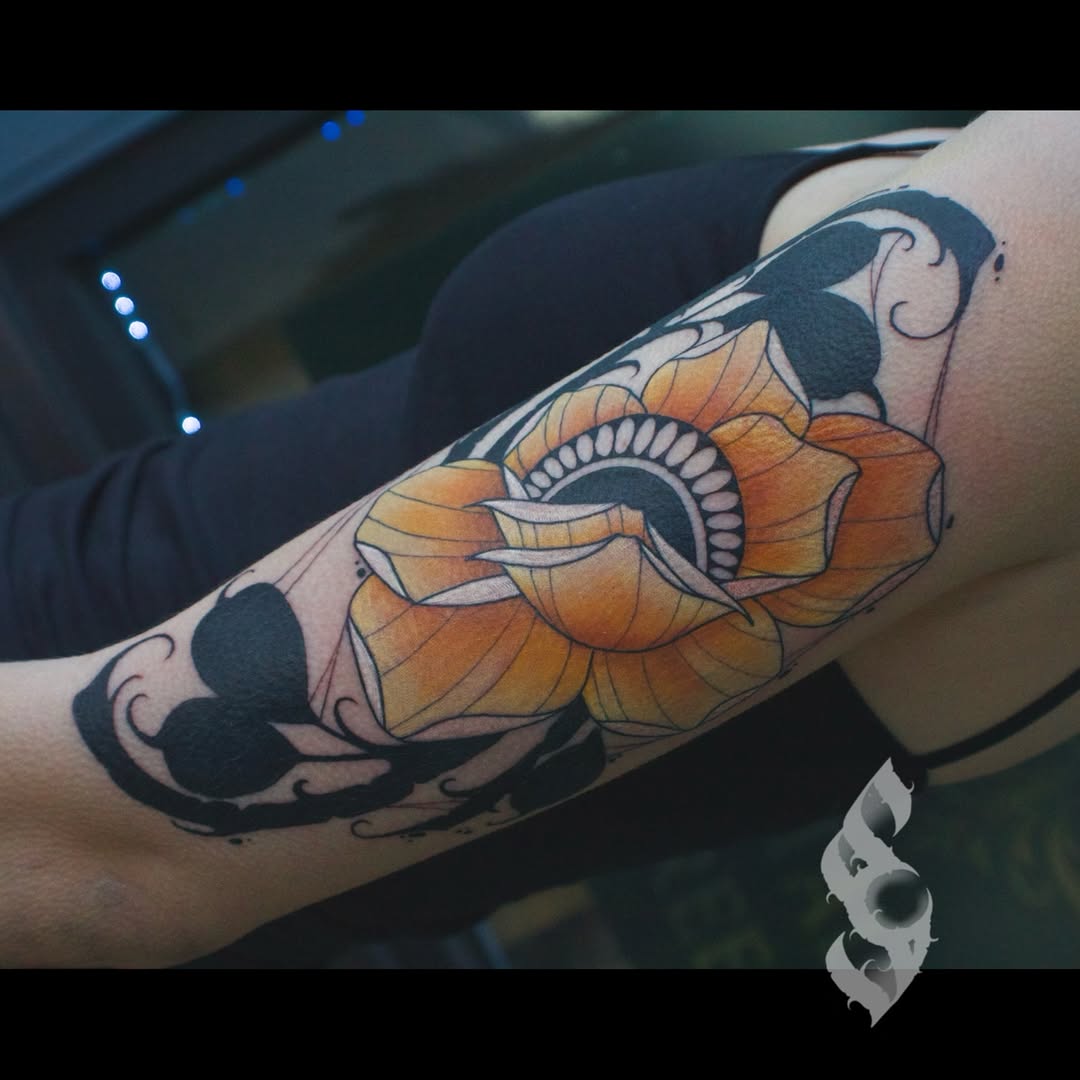 Tattoo by @stampflytattoos — neo_traditional, blackwork