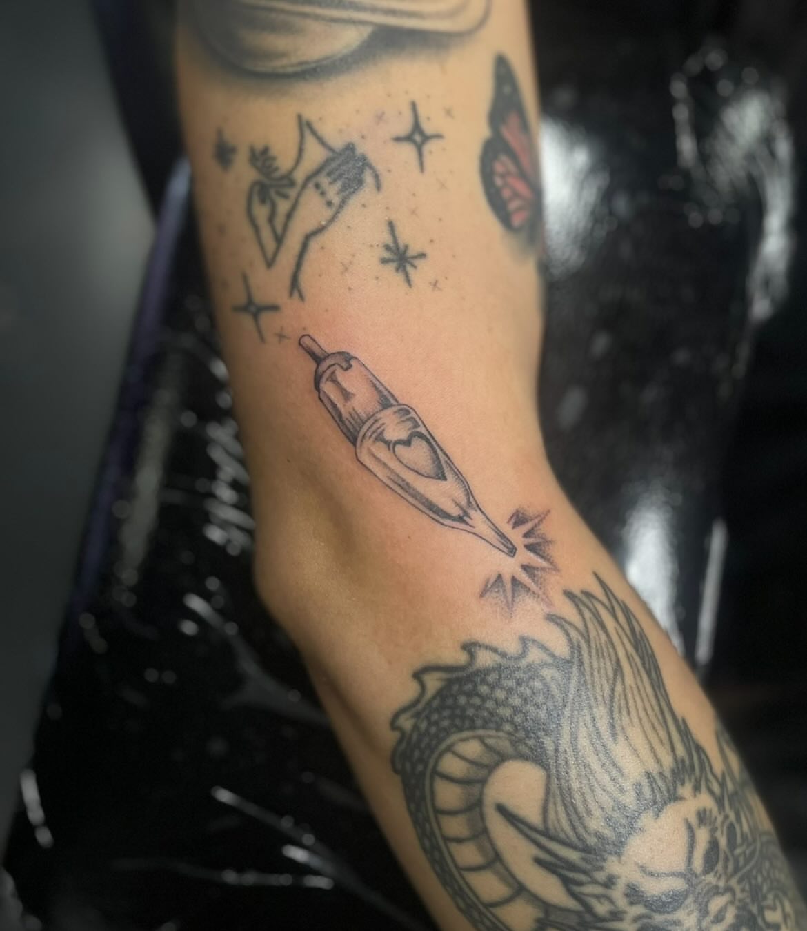 Rocket black and grey tattoo on the forearm by ⊹ * . 𝕵az ⊹ * .