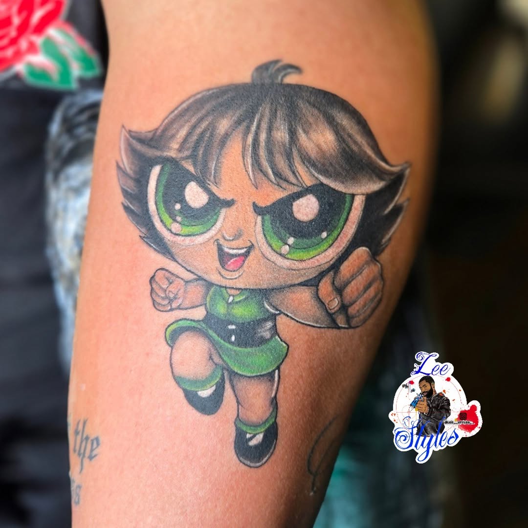 Buttercup from Powerpuff Girls tattoo on the forearm by Lee Styles π¨