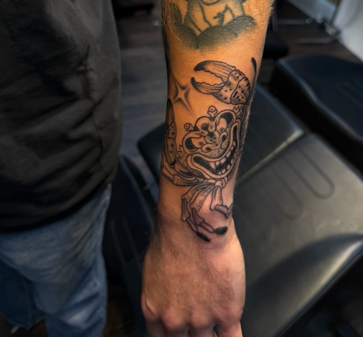 Jester American traditional tattoo on the forearm by π©Έβ βοΈ ππππ βοΈ βπ©Έ