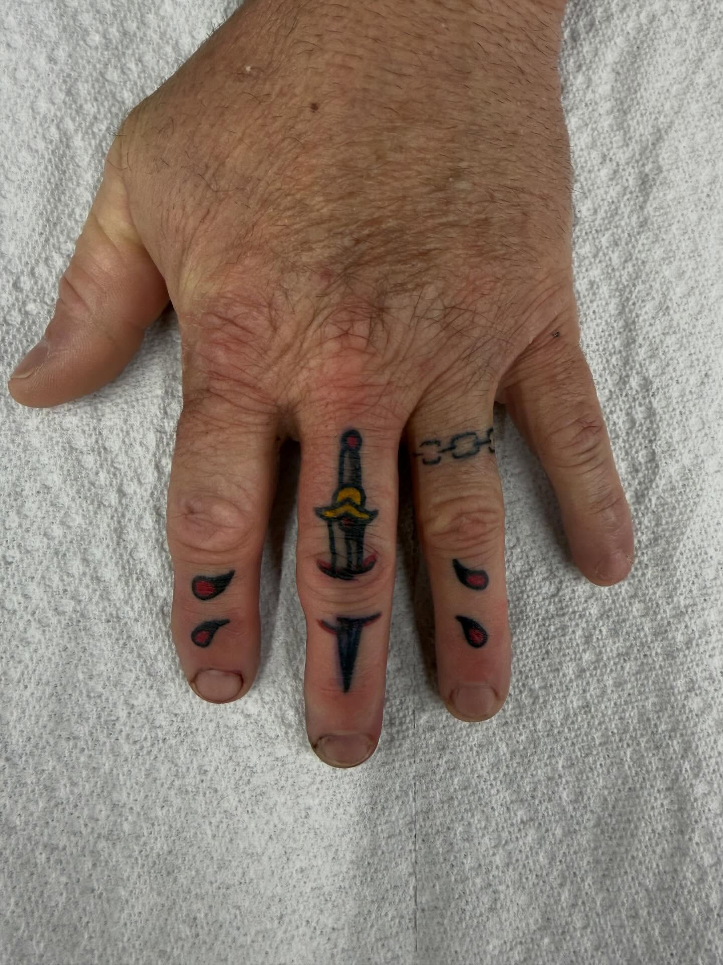 Sword and dagger American traditional tattoo on the hand by Ali Calis
