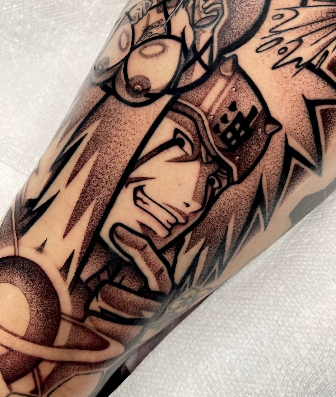 Tattoo by @a.v.tattoos — anime, dotwork