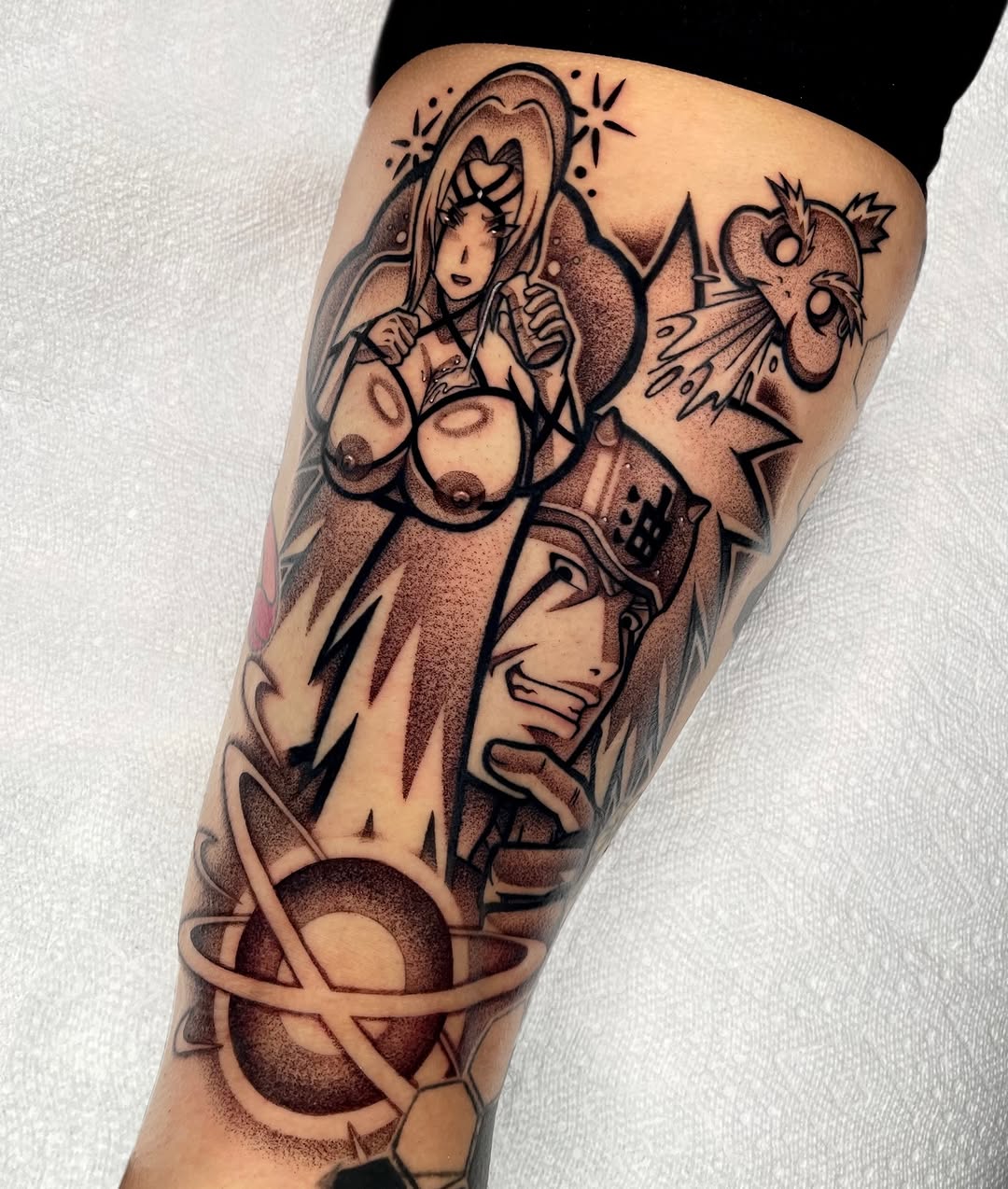Tattoo by @a.v.tattoos — anime, dotwork