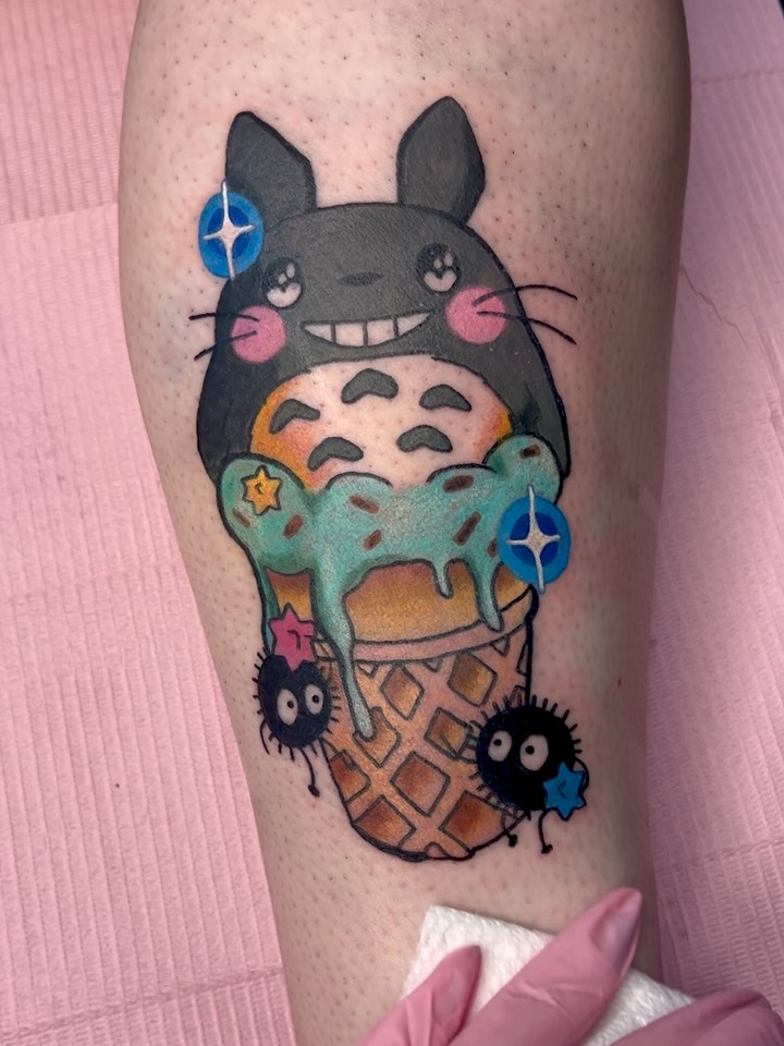 Tattoo by @bee.rose_tattoo — dotwork, anime