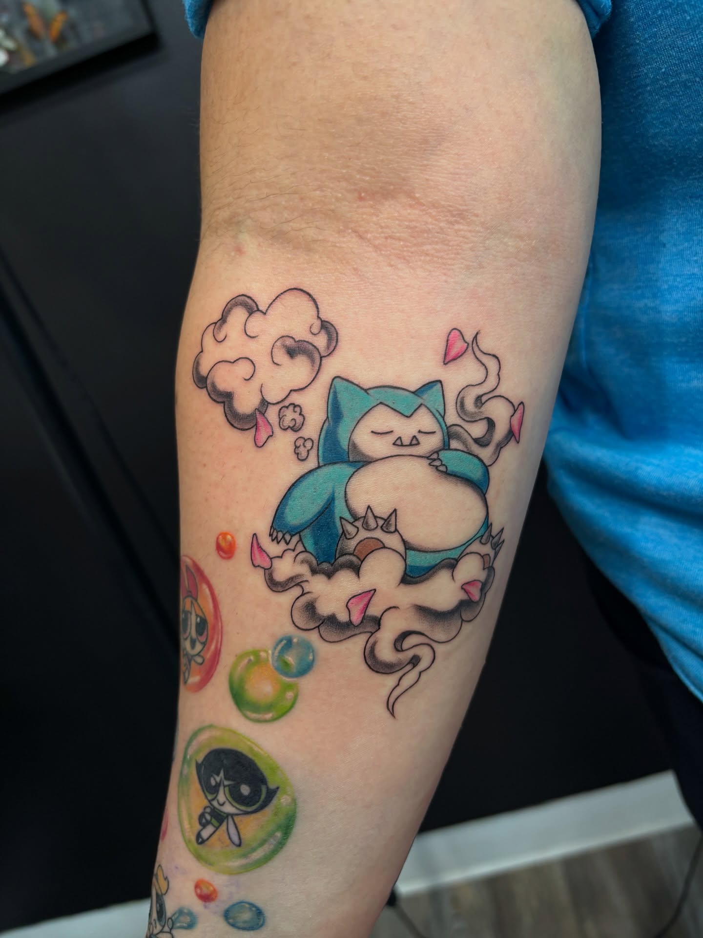 Snorlax new school tattoo on the forearm by Shiann Null