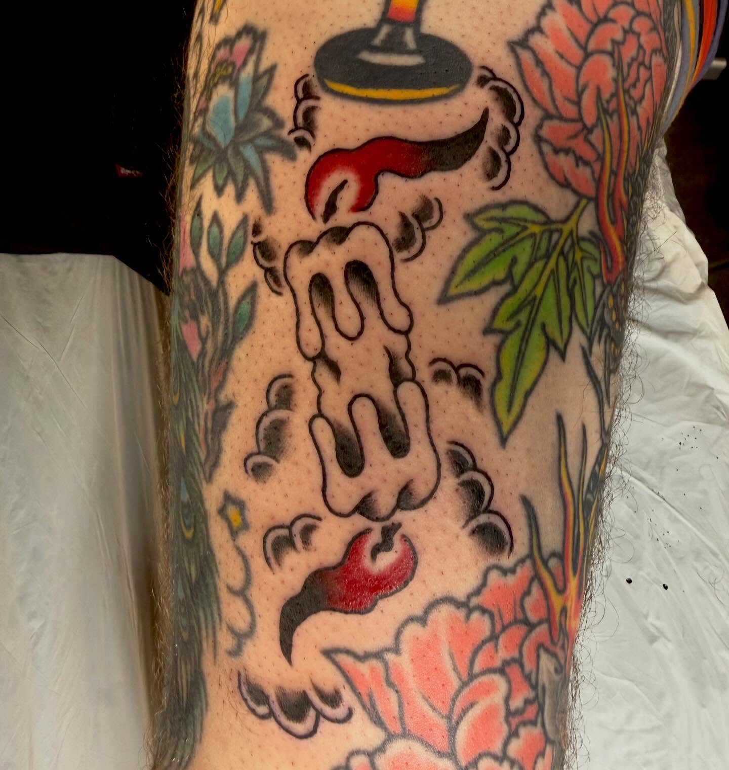 Dripping hand American traditional tattoo on the forearm by Henry Bubula, Minneapolis, Minnesota