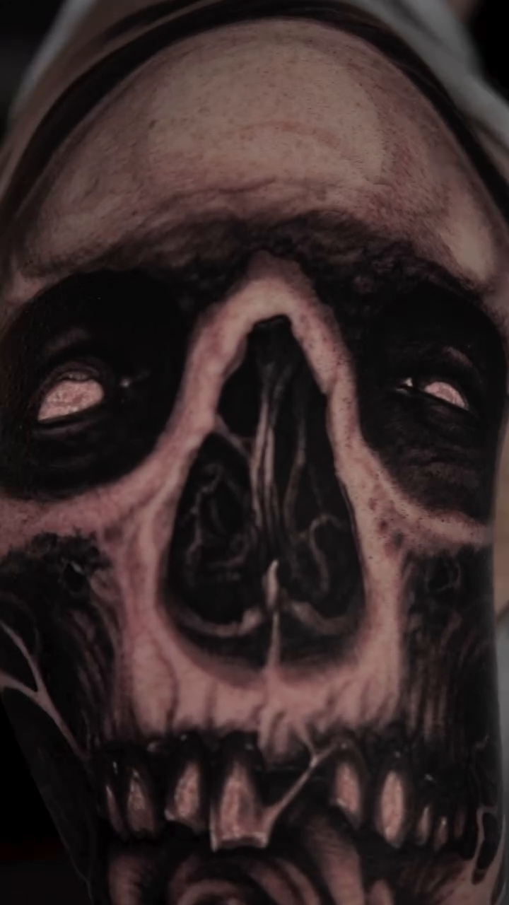 Tattoo by @aaronmtattoos — dark_realism, black_and_grey