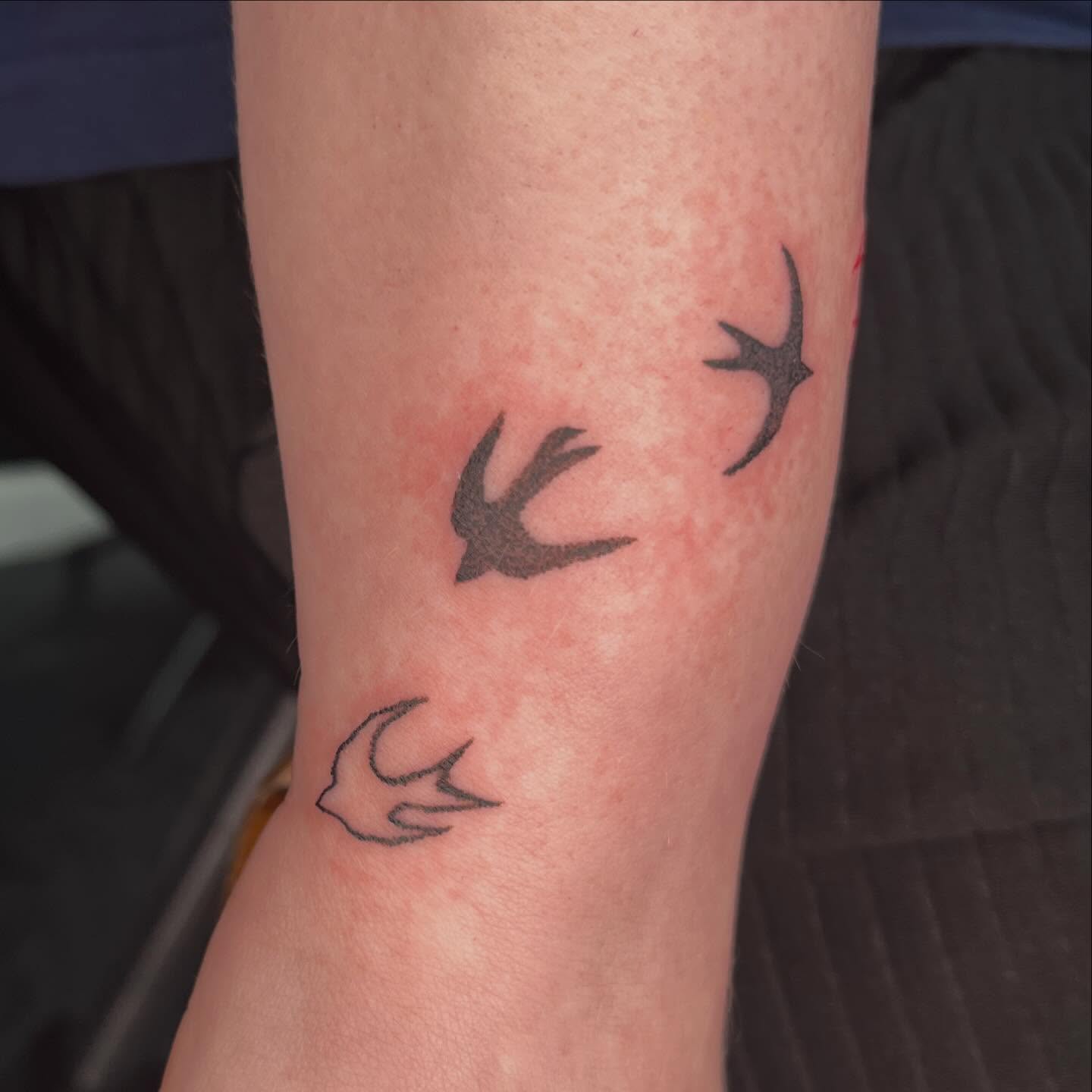 Swallows minimalist tattoo on the forearm by ⁎⁺˳✧༚Emma