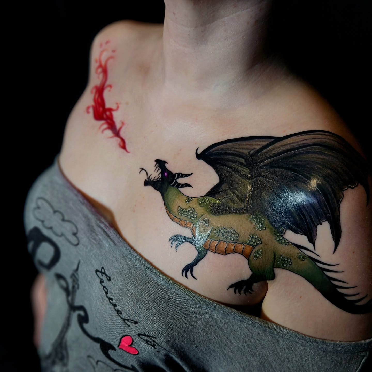 Dragon realism tattoo on the shoulder by Ashly Renee