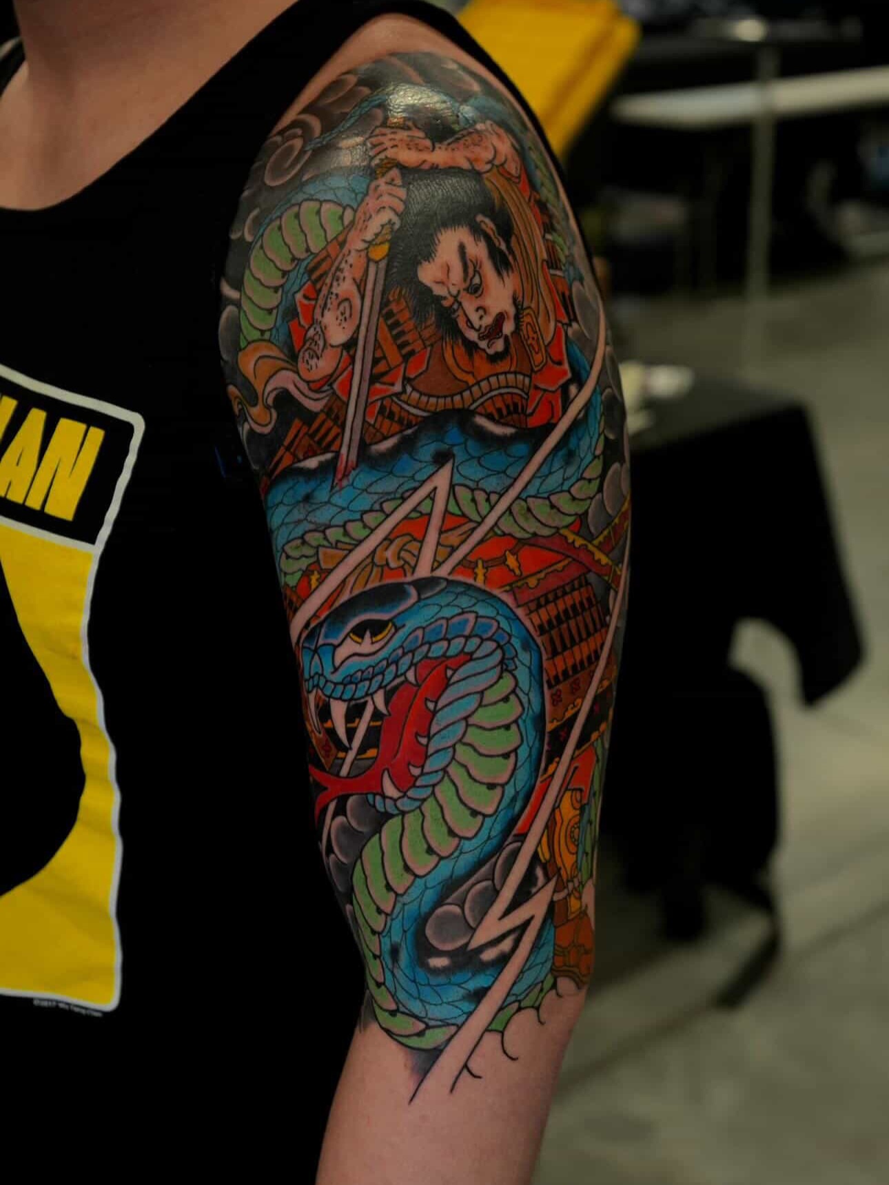 Samurai and dragon japanese irezumi tattoo on the forearm by Christofer Irvin