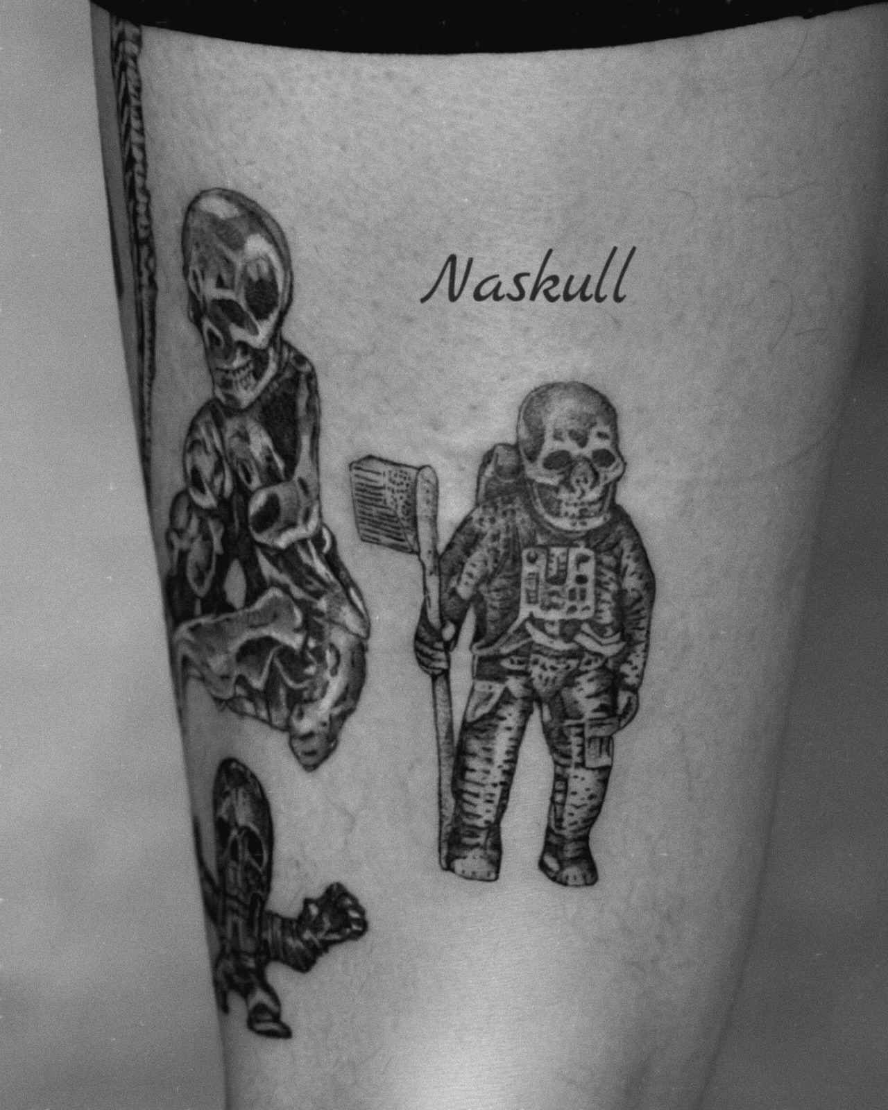 Astronauts black and grey tattoo on the forearm by MJ