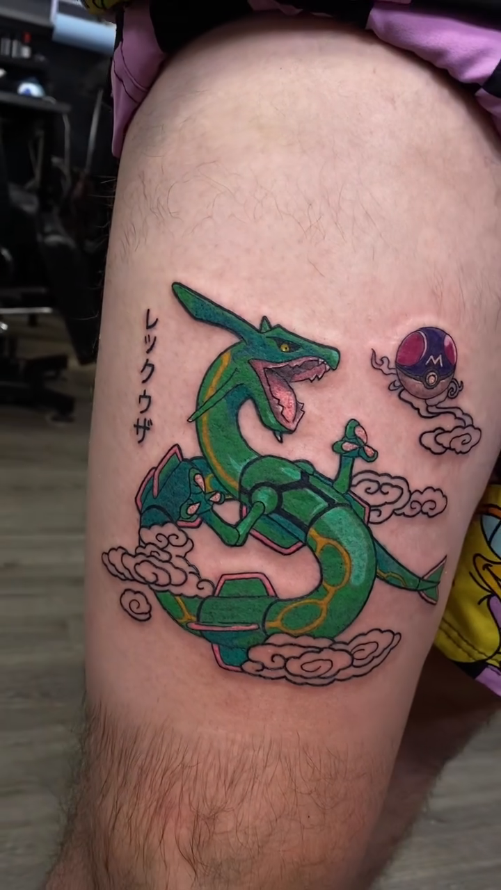Rayquaza and Frieza anime tattoo by Ryan Walker