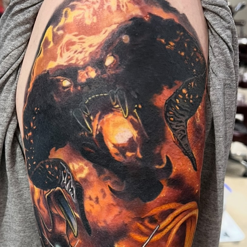 Tattoo by @sausagekingtattoos — realism, dark_realism