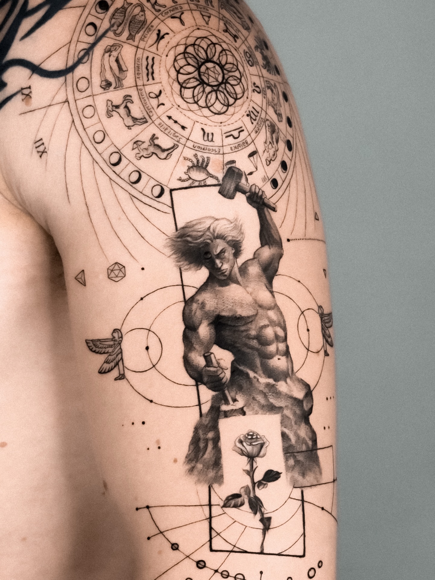 Tattoo by @dannyptattoos — black_and_grey, geometric