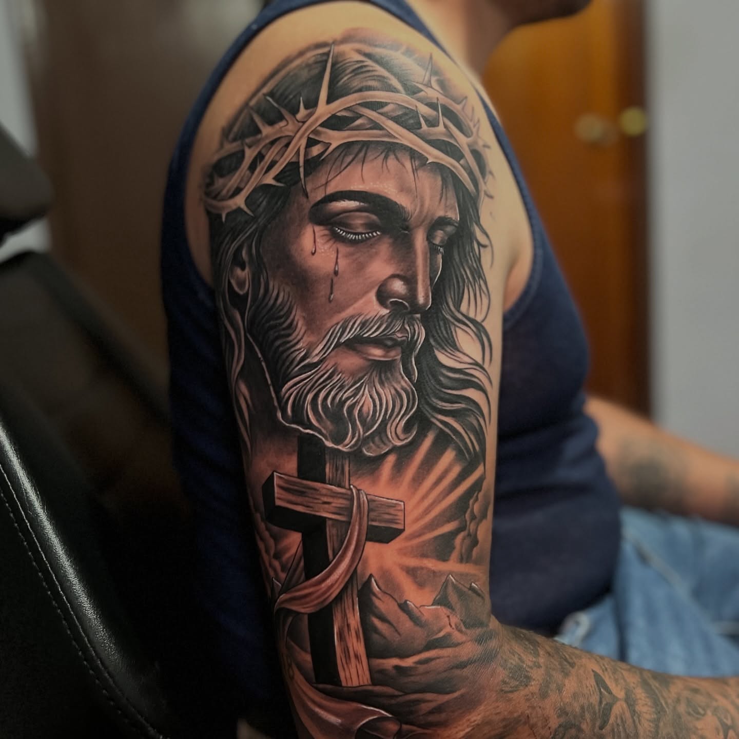 Jesus Christ realism tattoo on the forearm by ⚜️Lalo Godina Tattoo⚜️