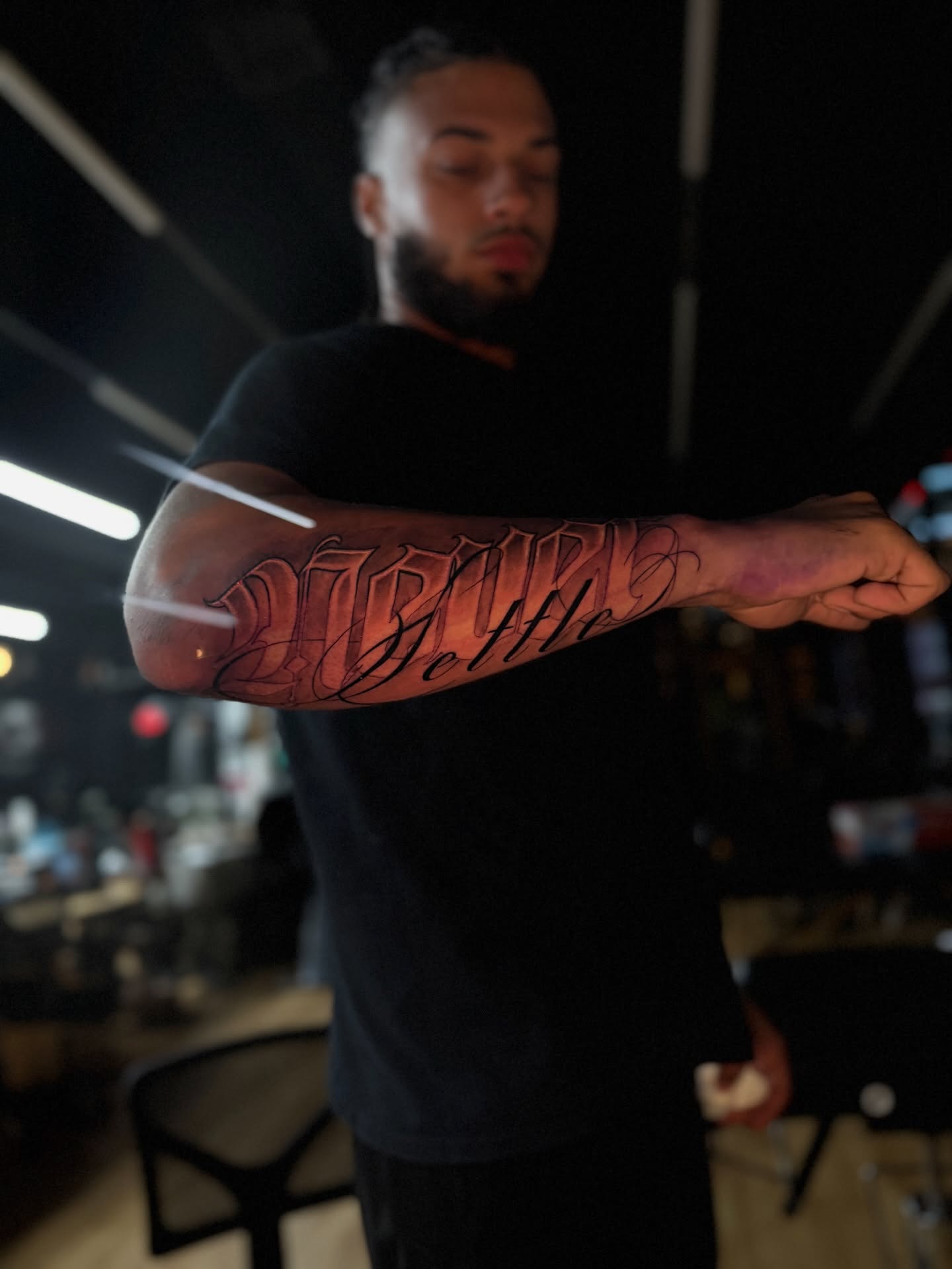 Script lettering lettering script tattoo on the forearm by Lemaih Gonzalez