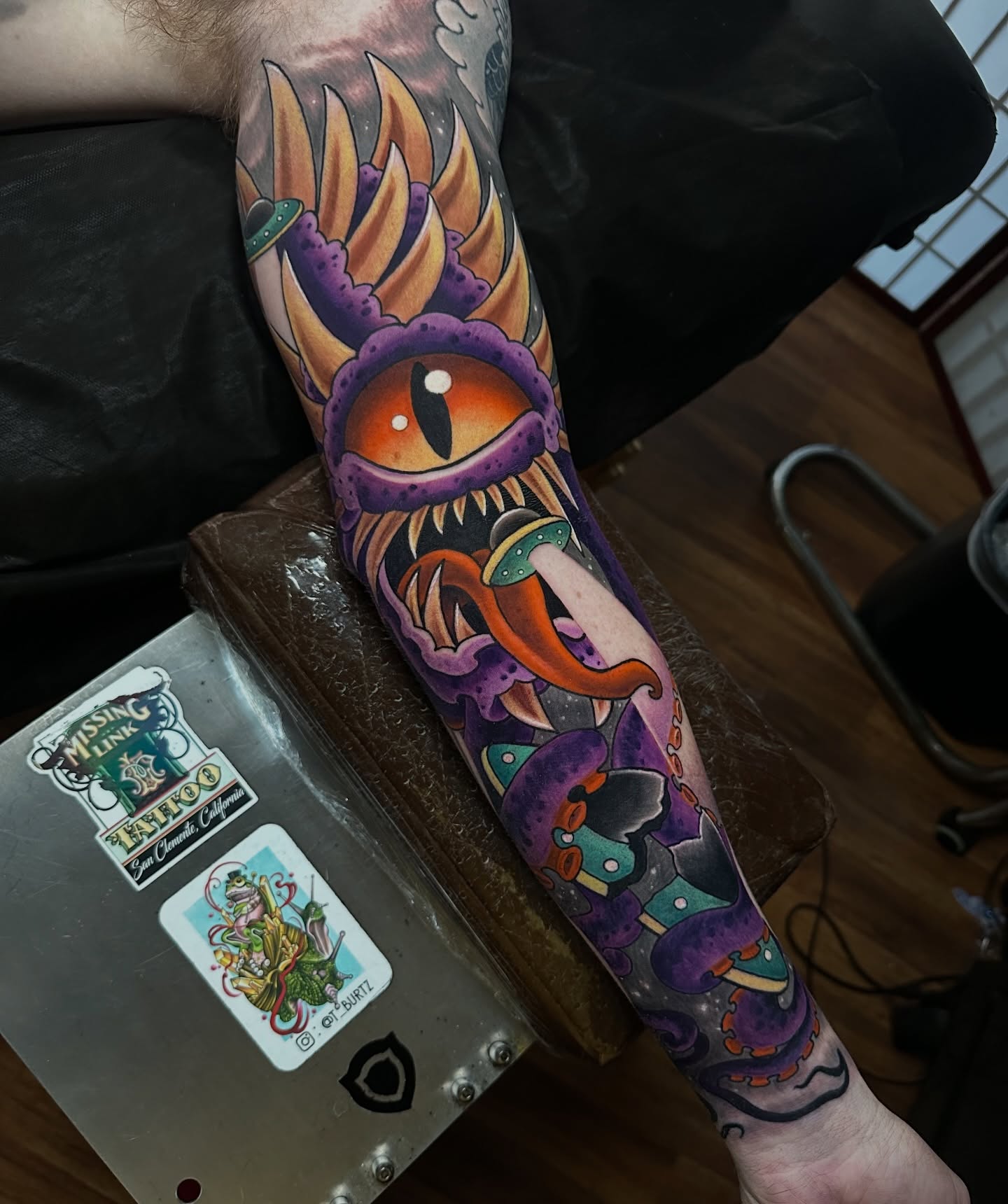 Monster American traditional tattoo on the forearm by Trevor Burtz