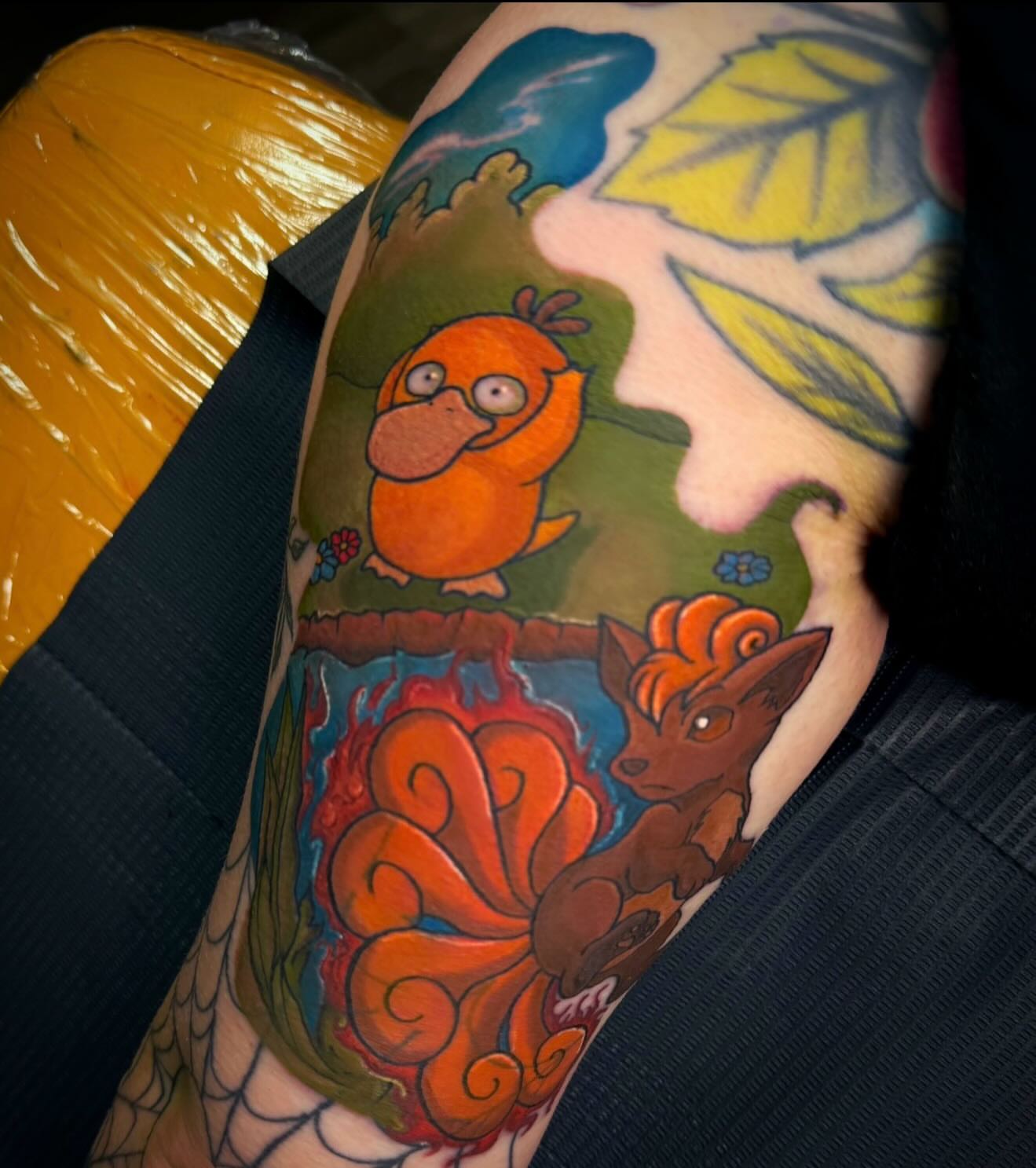 Animal characters new school tattoo on the forearm by Abigail Lewis