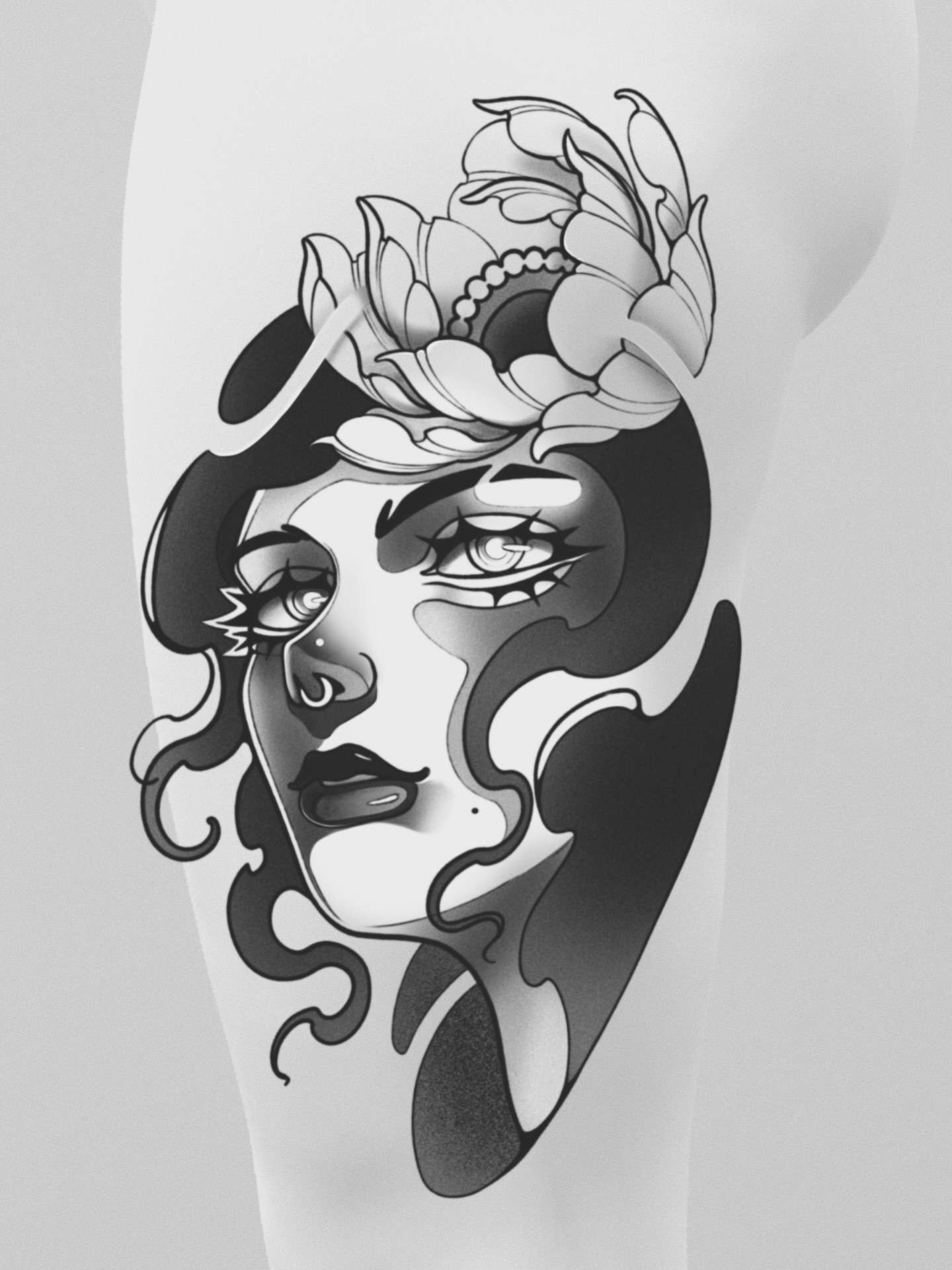 Woman with flowers black and grey tattoo on the forearm by ✧ ʟɪʟʏᴀ