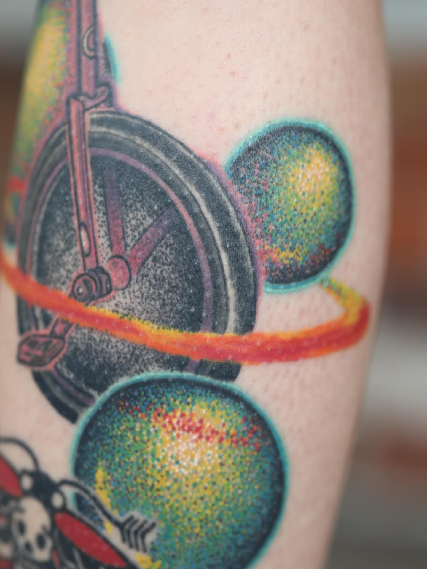 Space-themed design dotwork tattoo on the forearm by LiteBriteTattoo, Salt Lake City, Utah