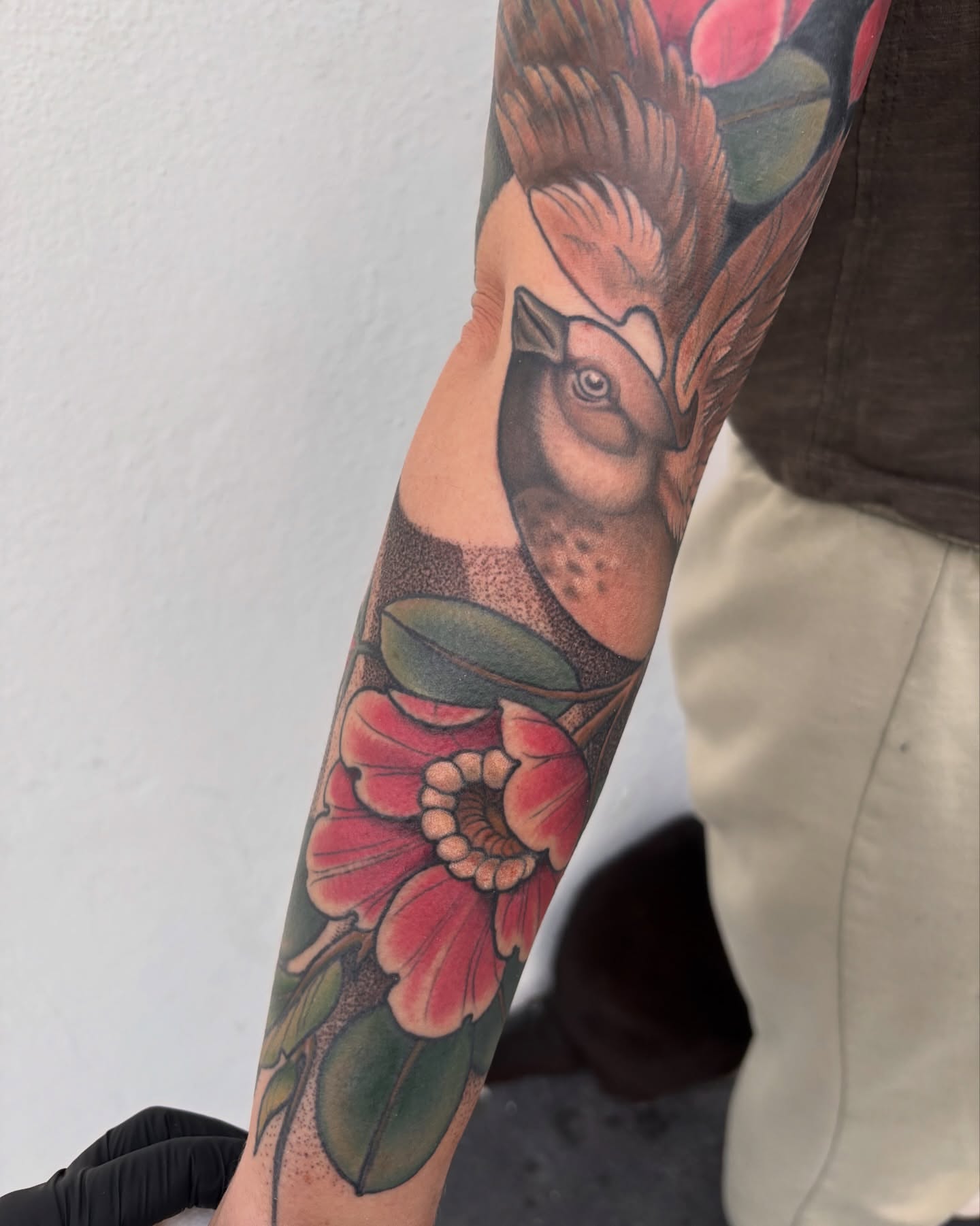 Bird and flowers American traditional tattoo on the forearm by π―πππππ